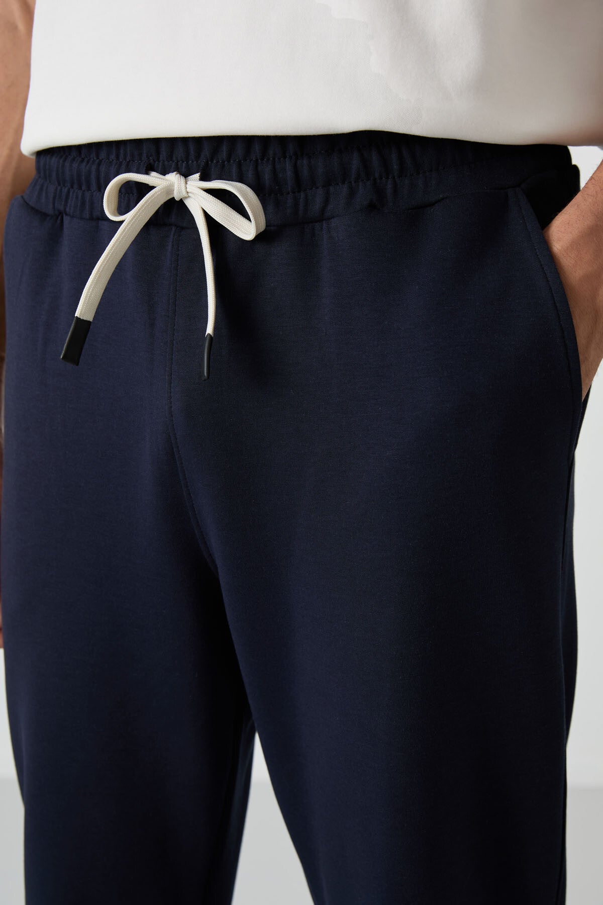 Image of Ekru - Lacivert Pamuklu Kalın Yumuşak Dokulu Oversize Fit Basic Erkek Eşofman Takım - 85251