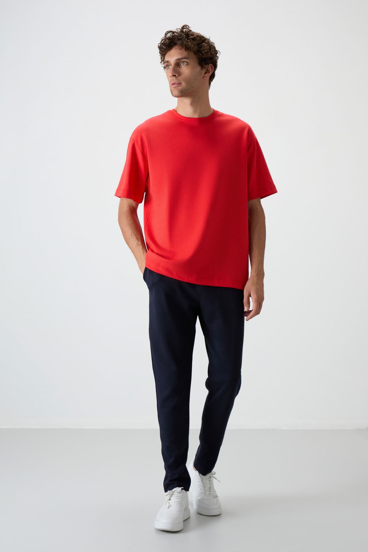 Image of Fiesta - Lacivert Pamuklu Kalın Yumuşak Dokulu Oversize Fit Basic Erkek Eşofman Takım - 85251