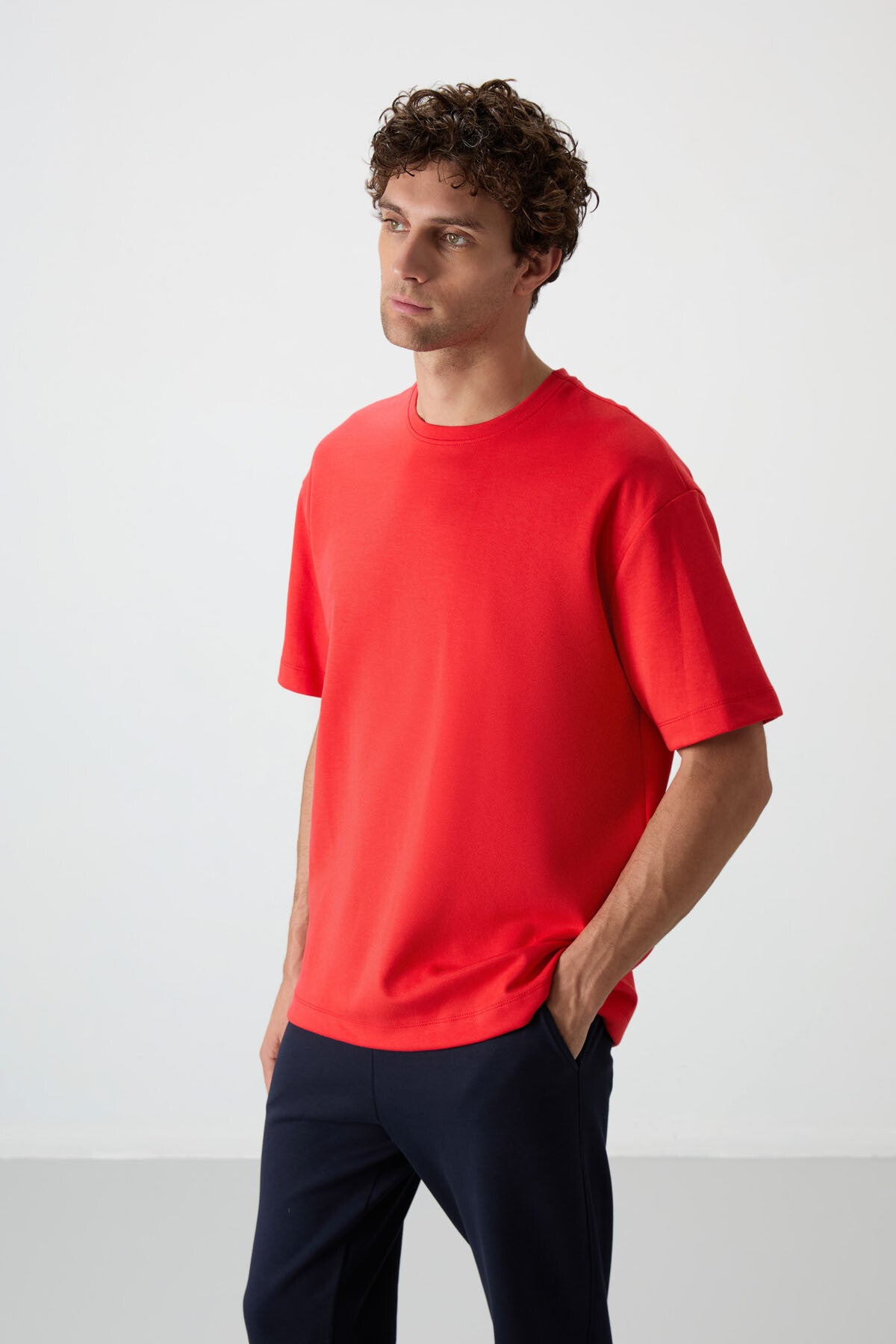 Image of Fiesta - Lacivert Pamuklu Kalın Yumuşak Dokulu Oversize Fit Basic Erkek Eşofman Takım - 85251
