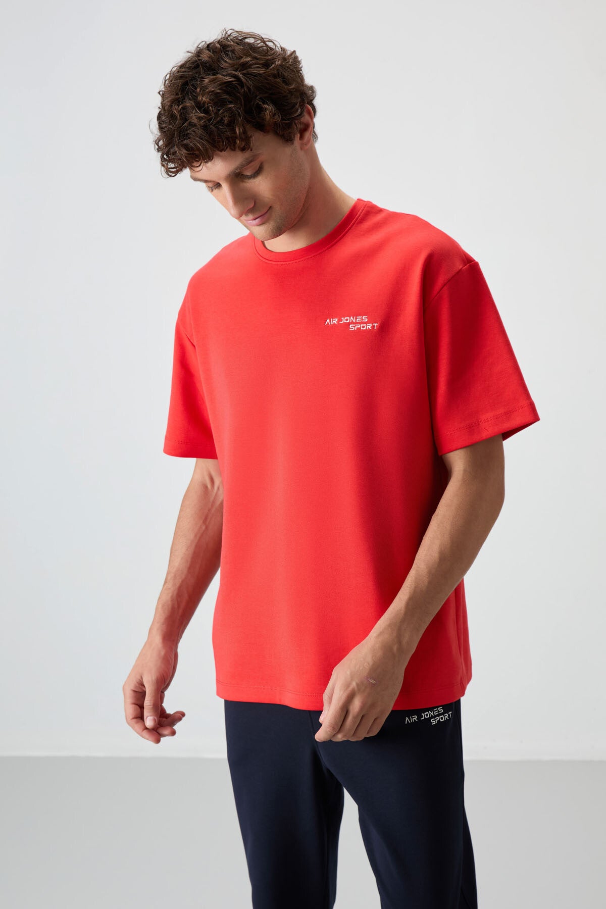 Image of Fiesta - Lacivert Pamuklu Kalın Yumuşak Dokulu Oversize Fit Nakışlı Erkek Eşofman Takım - 85252