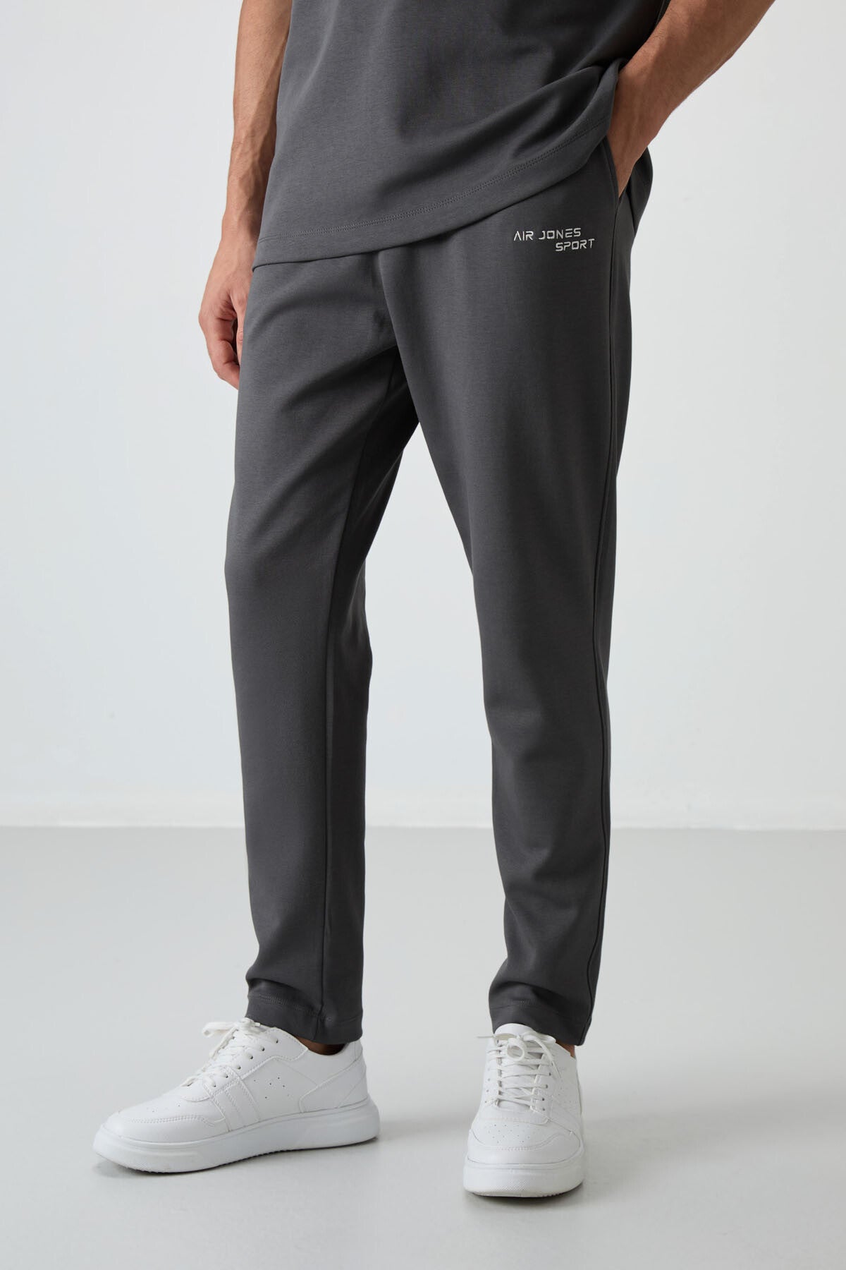 Image of Haki Pamuklu Kalın Yumuşak Dokulu Oversize Fit Nakışlı Erkek Eşofman Takım - 85252