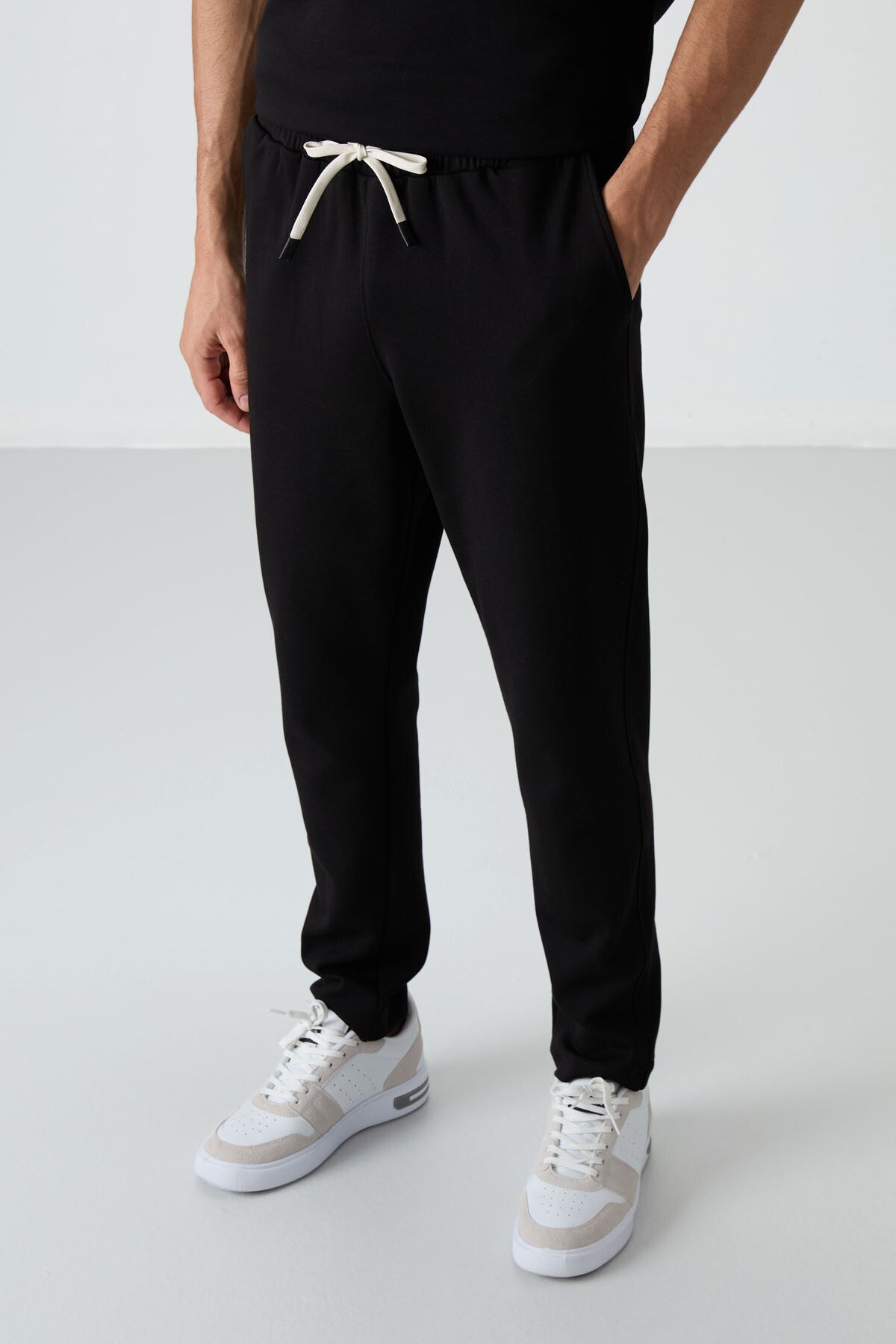 Image of Siyah Pamuklu Kalın Yumuşak Dokulu Oversize Fit Basic Erkek Eşofman Takım - 85251