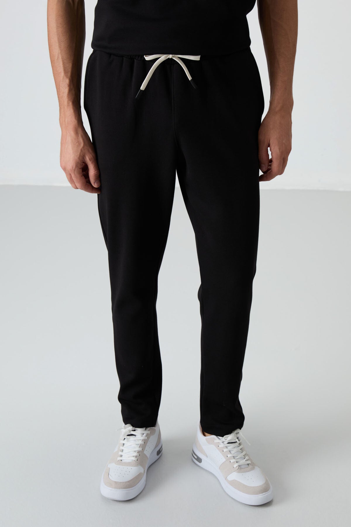 Image of Siyah Pamuklu Kalın Yumuşak Dokulu Oversize Fit Basic Erkek Eşofman Takım - 85251