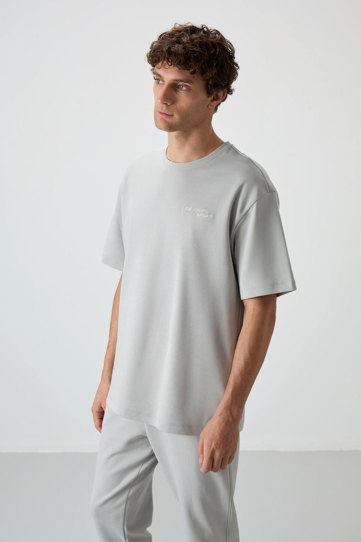 Image of Taş Pamuklu Kalın Yumuşak Dokulu Oversize Fit Nakışlı Erkek Eşofman Takım - 85252