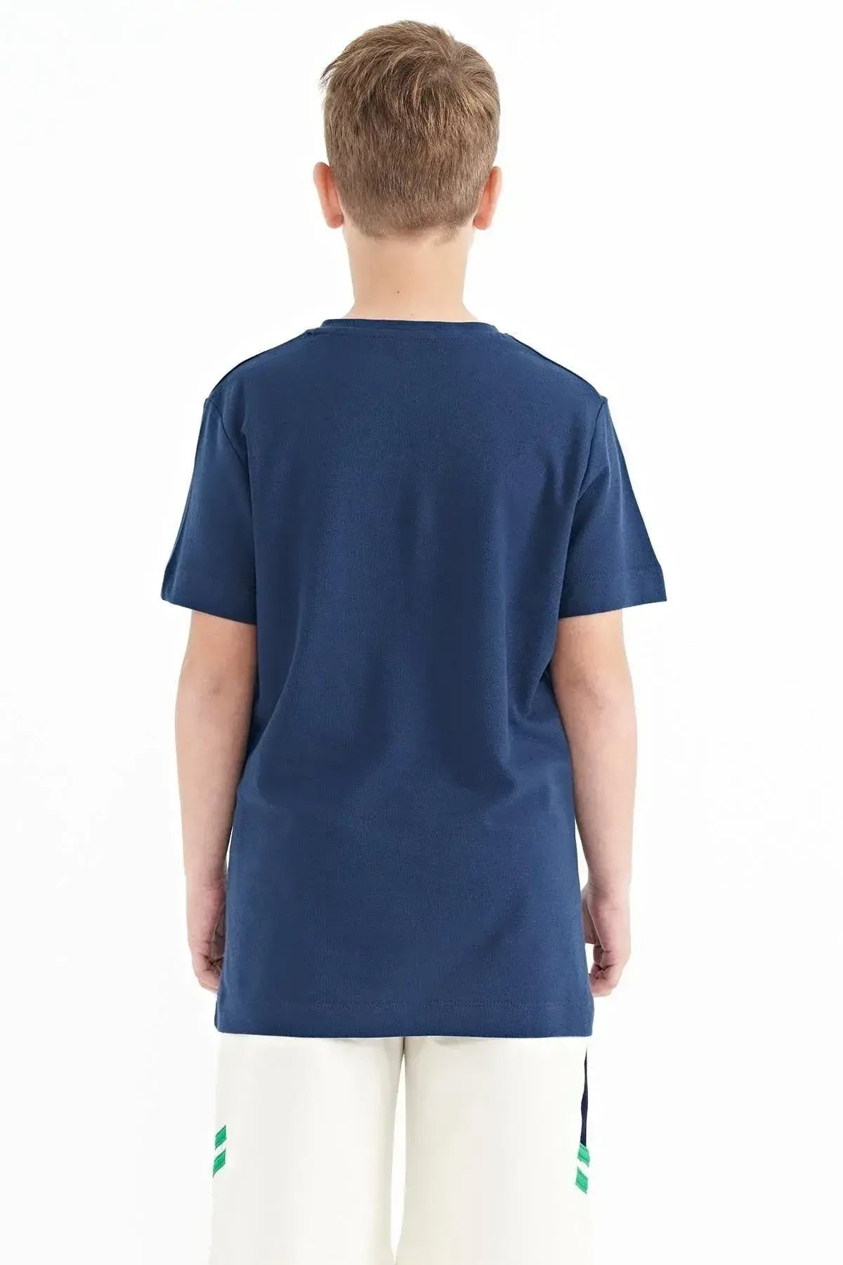 Image of İndigo Baskı Detaylı O Yaka Standart Kalıp Erkek  Çocuk T-Shirt - 11117