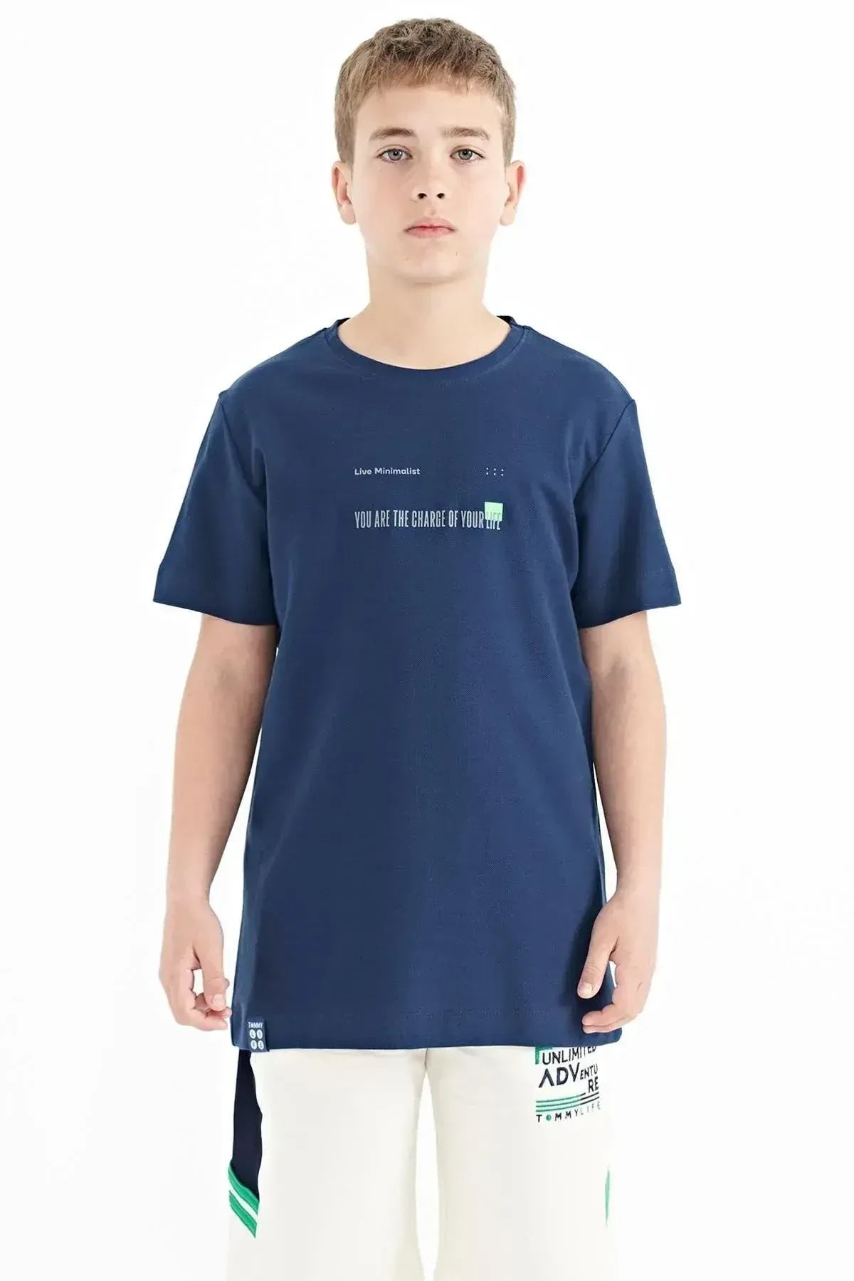 Image of İndigo Baskı Detaylı O Yaka Standart Kalıp Erkek  Çocuk T-Shirt - 11117