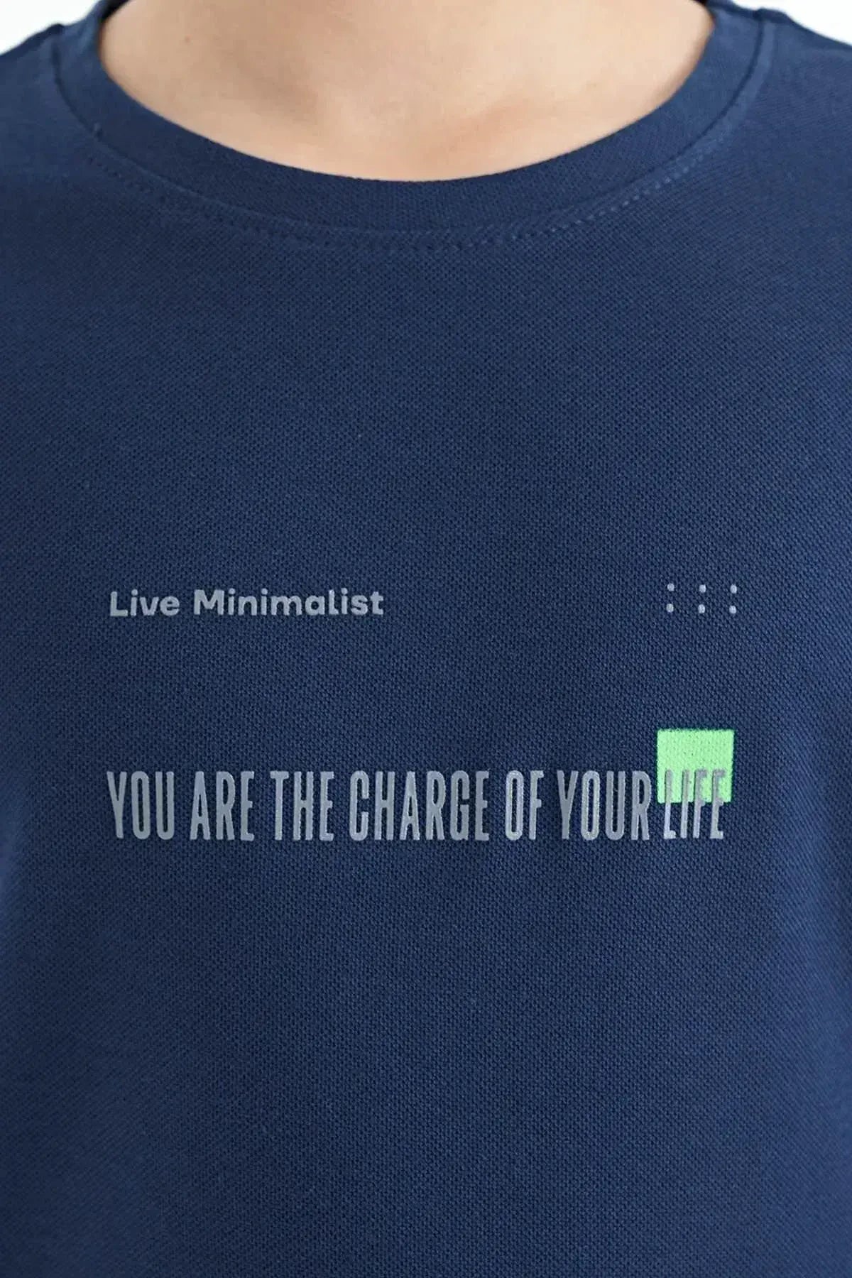 Image of İndigo Baskı Detaylı O Yaka Standart Kalıp Erkek  Çocuk T-Shirt - 11117
