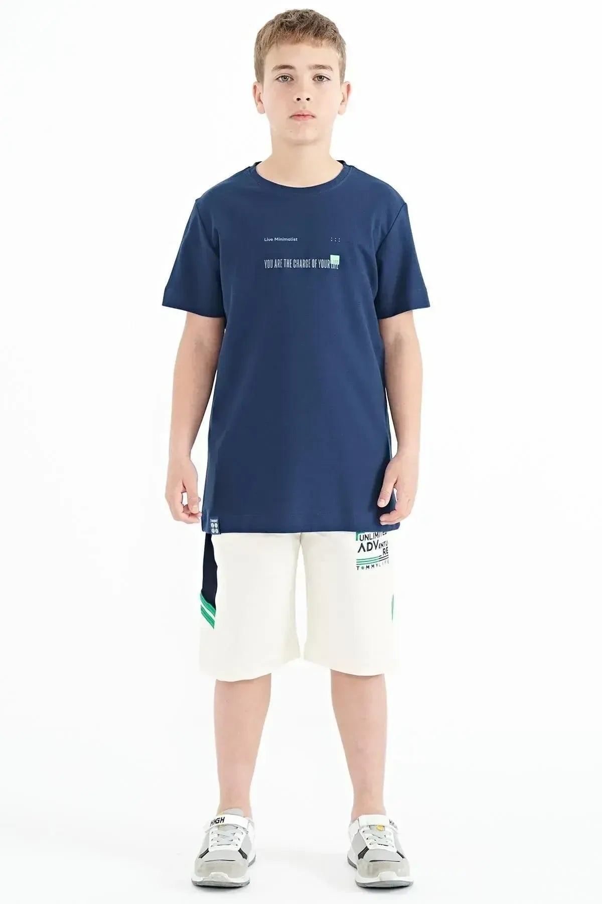 Image of İndigo Baskı Detaylı O Yaka Standart Kalıp Erkek  Çocuk T-Shirt - 11117
