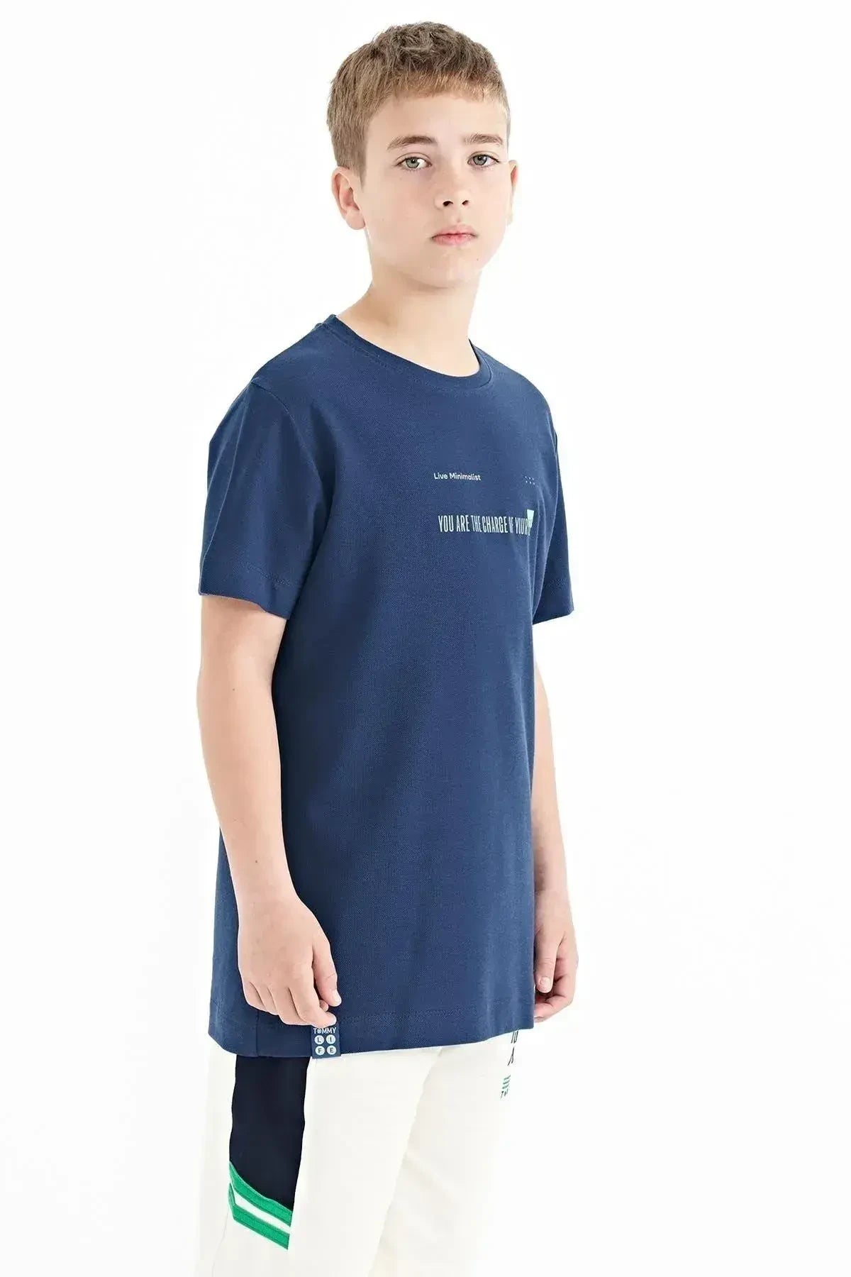 Image of İndigo Baskı Detaylı O Yaka Standart Kalıp Erkek  Çocuk T-Shirt - 11117
