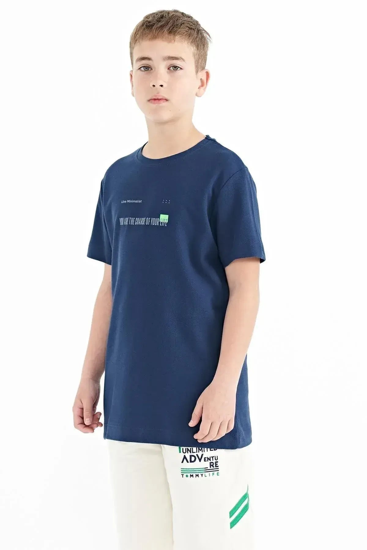 Image of İndigo Baskı Detaylı O Yaka Standart Kalıp Erkek  Çocuk T-Shirt - 11117
