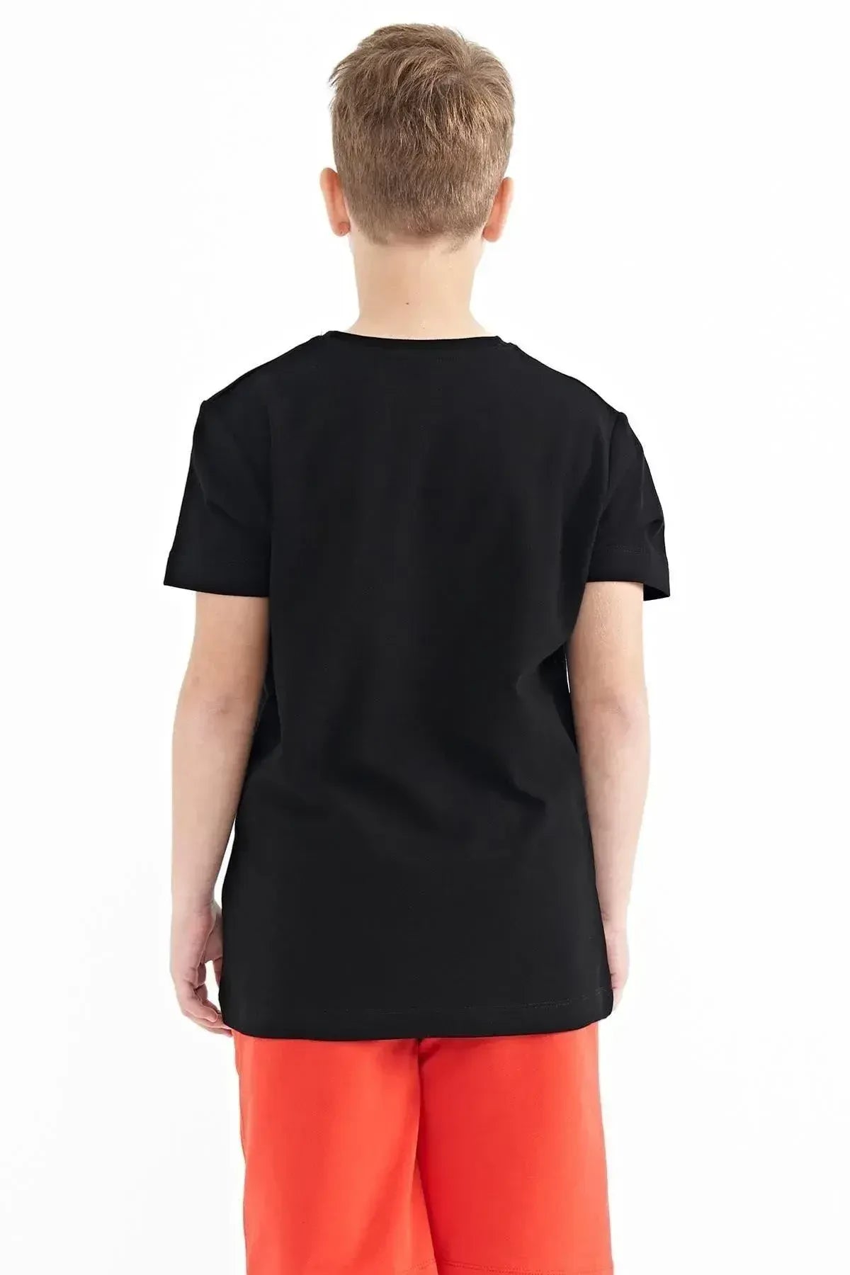 Image of Siyah Yazı Baskılı O Yaka Standart Kalıp Erkek Çocuk T-Shirt - 11119
