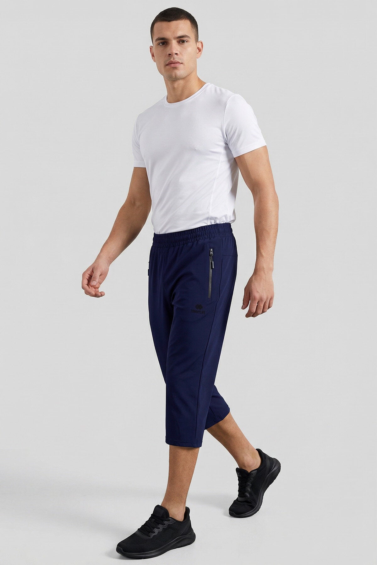 Image of İndigo Bağcıklı Standart Kalıp Fermuar Cepli Aktif Spor Erkek Kapri - 83096