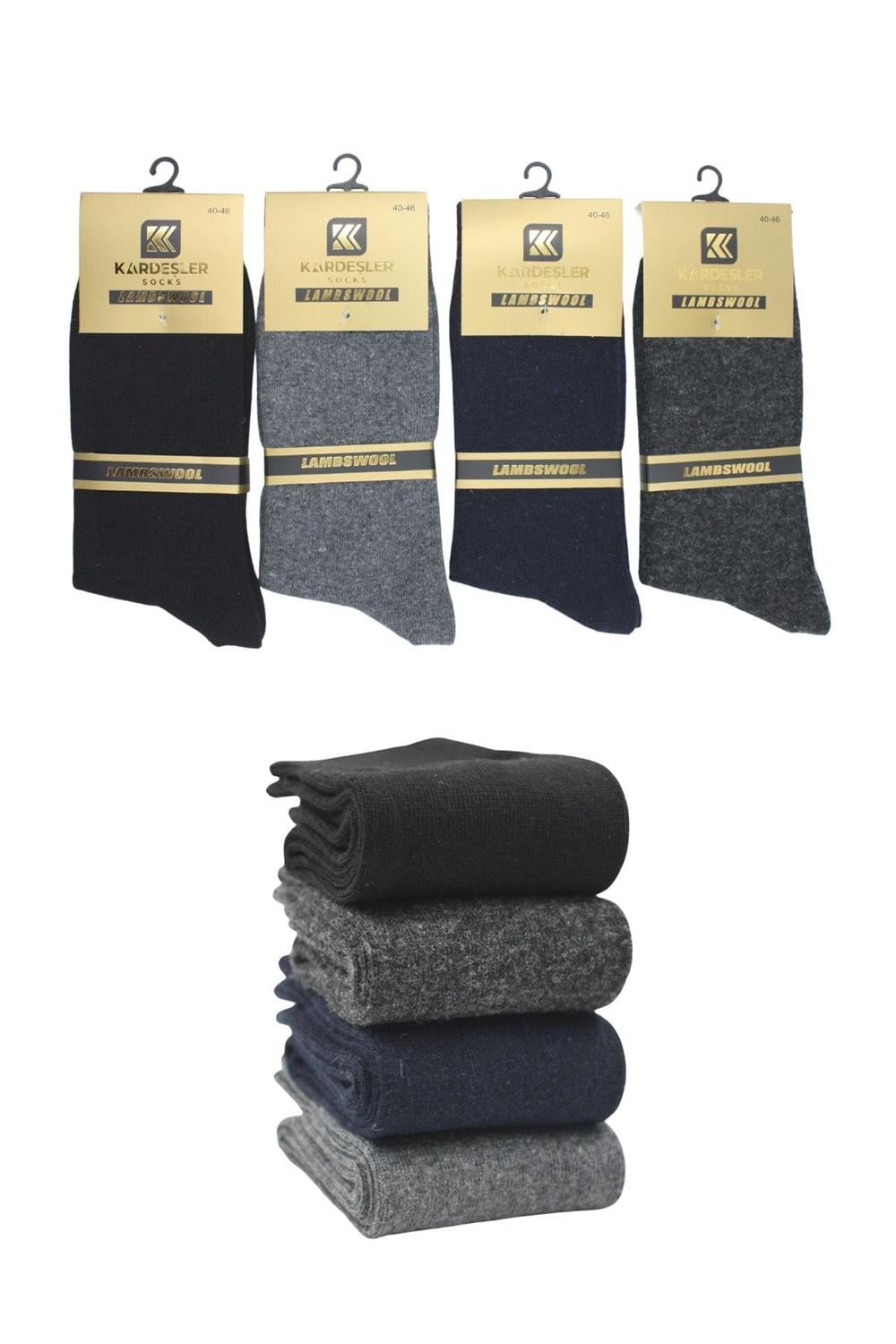 Image of Erkek Lambswool Yün Kışlık Soket Çorap Çok Renkli 4'Lü Paket