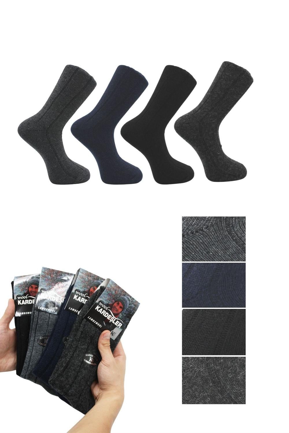 Image of Erkek Lambswool Yün Kışlık Soket Çorap Çok Renkli 4'Lü Paket