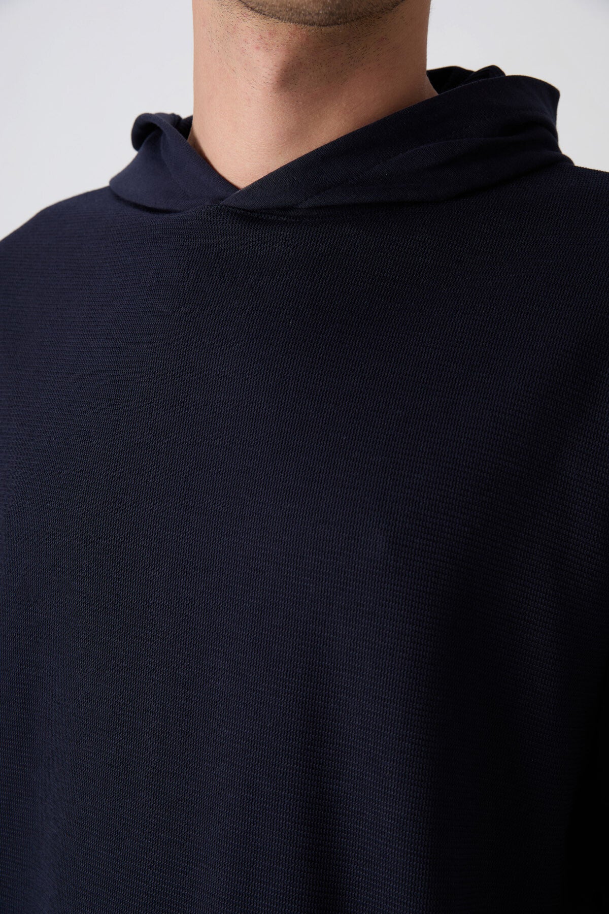 Image of Lacivert Pamuklu Kalın Yüzeyi Dokulu Oversize Fit Basic Erkek T-Shirt - 88335