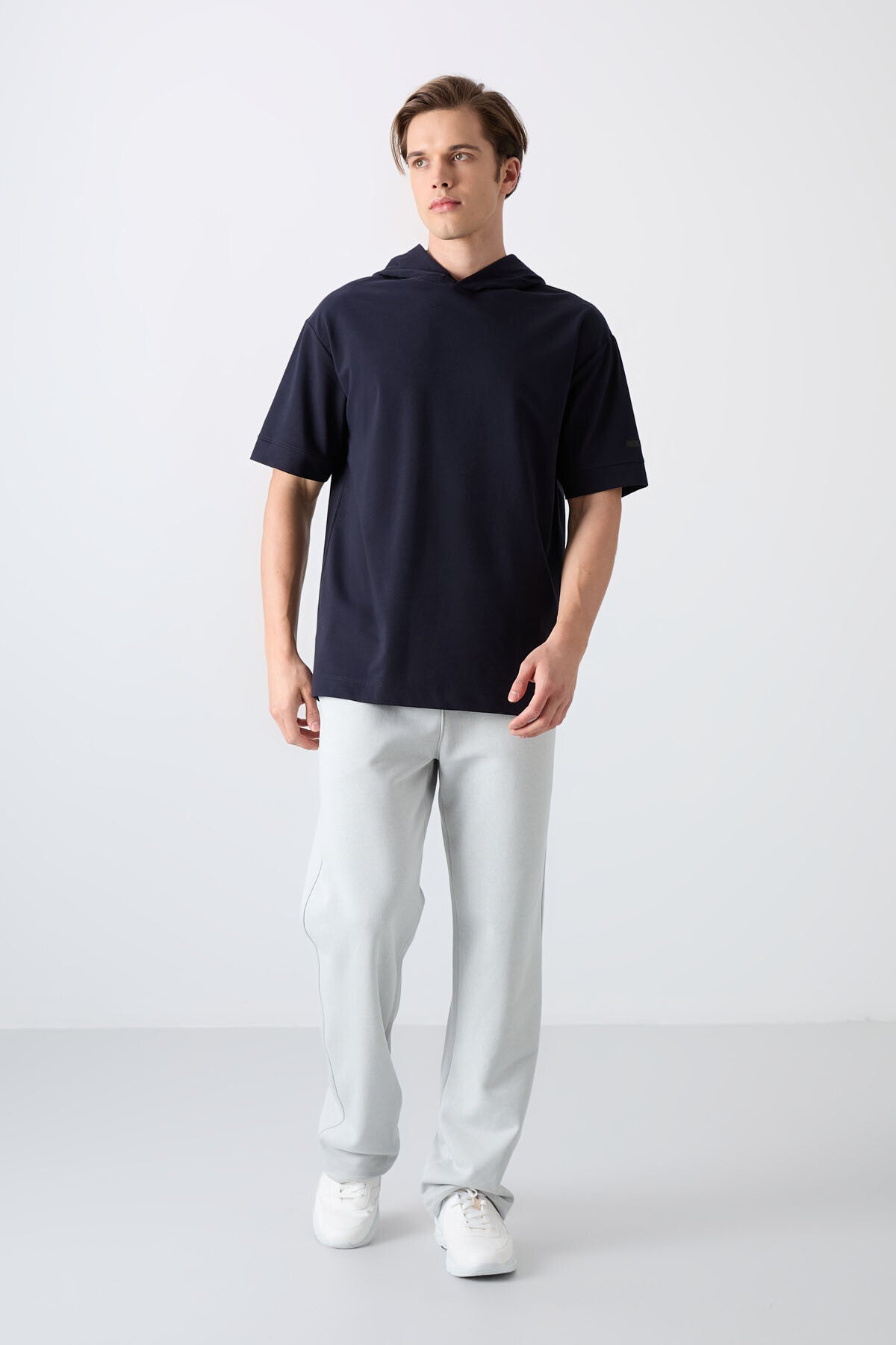 Image of Lacivert Pamuklu Kalın Yumuşak Dokulu Oversize Fit Basic Erkek T-Shirt - 88352