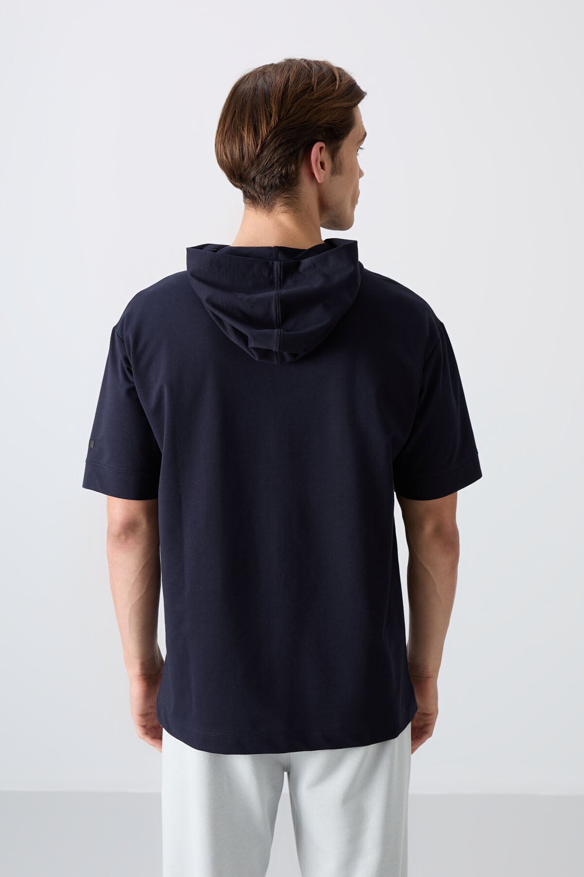 Image of Lacivert Pamuklu Kalın Yumuşak Dokulu Oversize Fit Basic Erkek T-Shirt - 88352