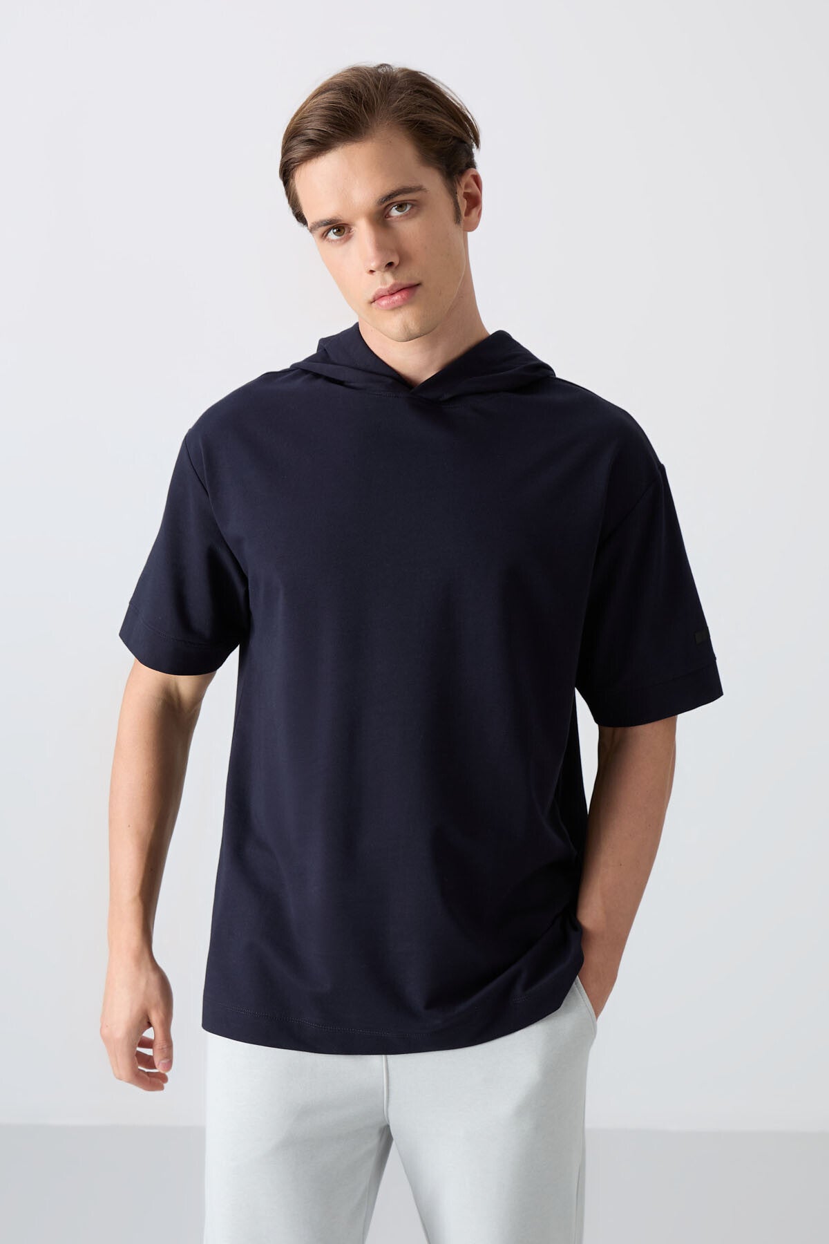 Image of Lacivert Pamuklu Kalın Yumuşak Dokulu Oversize Fit Basic Erkek T-Shirt - 88352