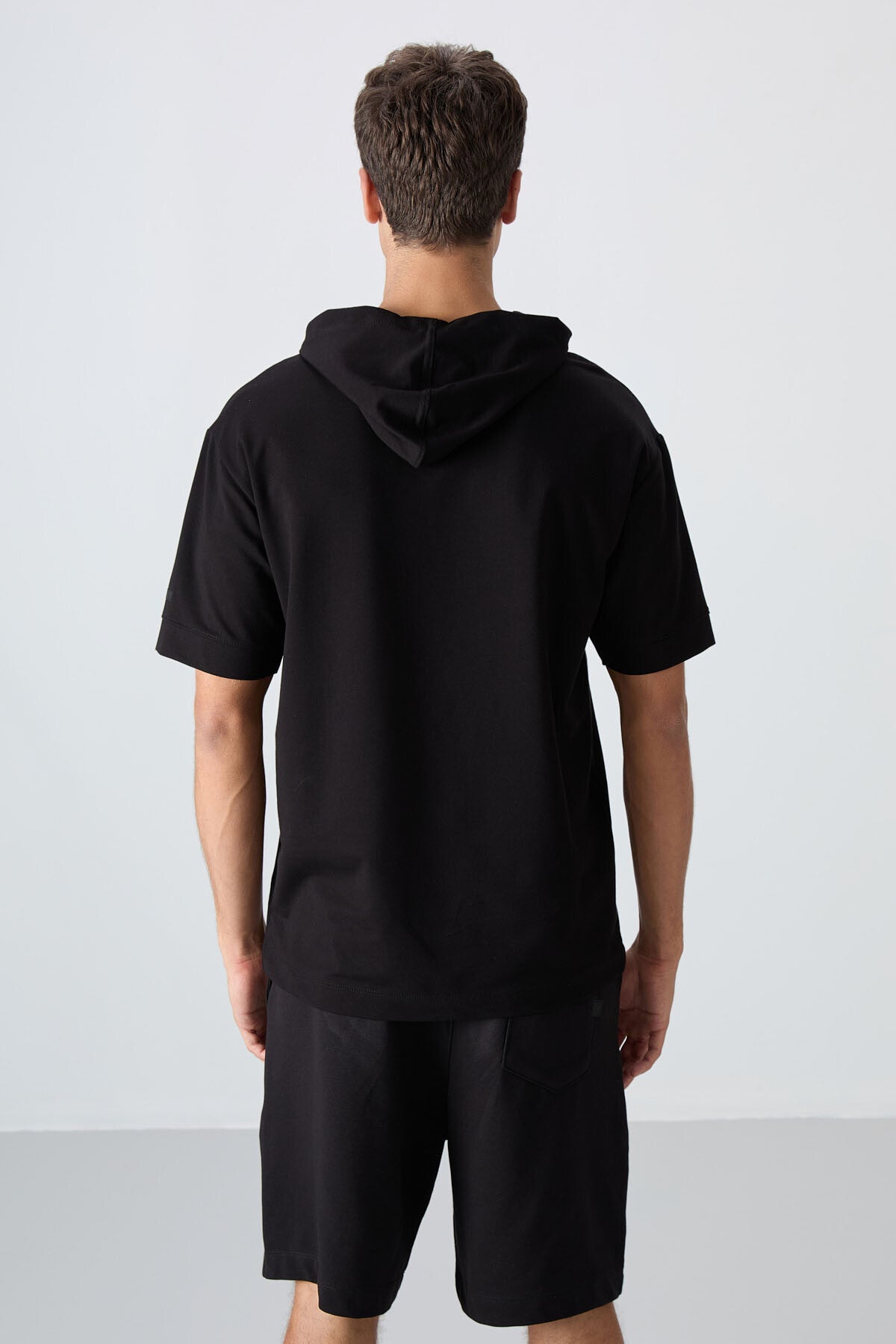 Image of Siyah Pamuklu Kalın Yumuşak Dokulu Oversize Fit Basic Erkek T-Shirt - 88352