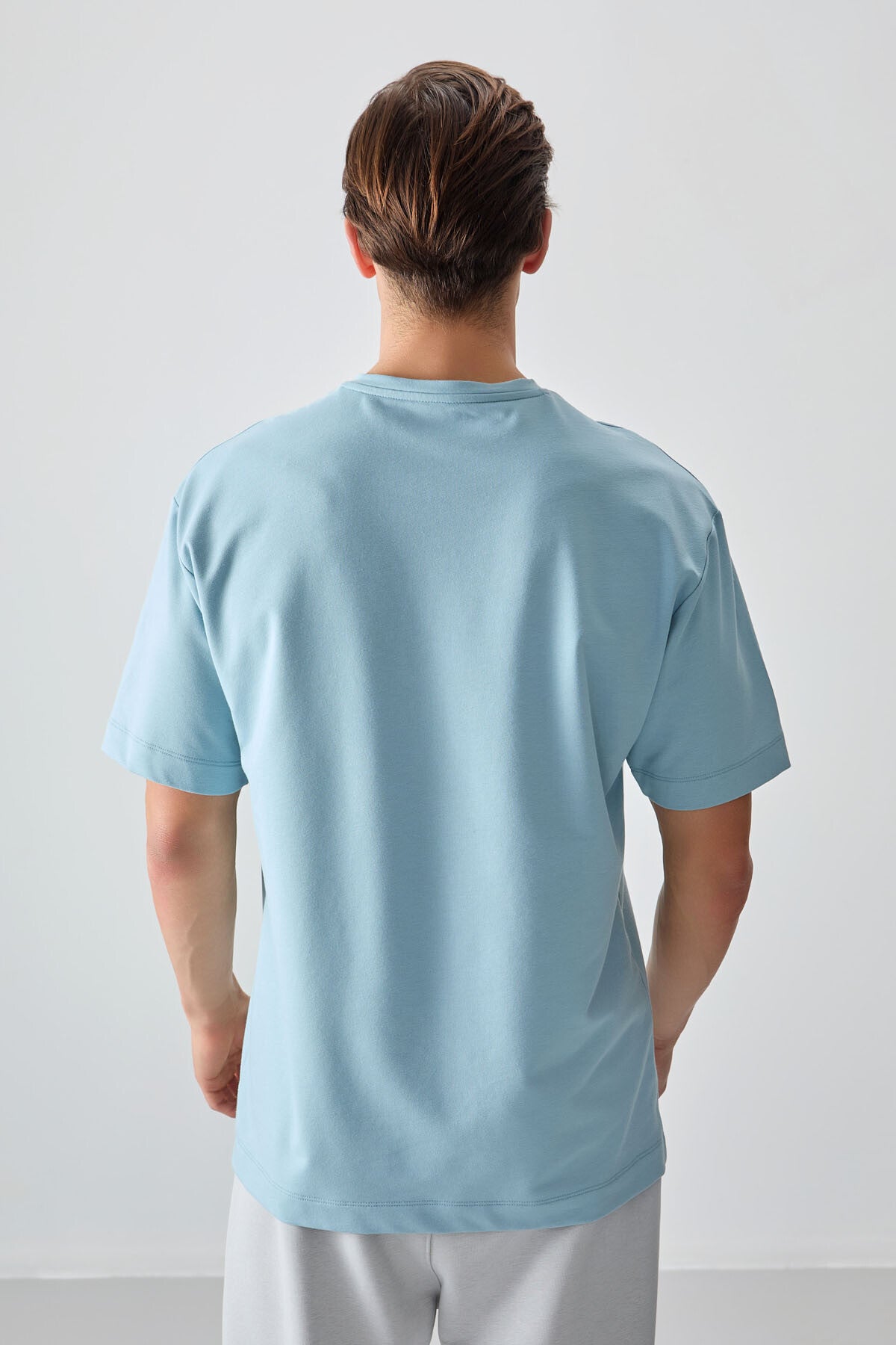 Image of Light Blue Cotton Thick Soft Textured Oversize Fit Basic Men's T-Shirt - 88377