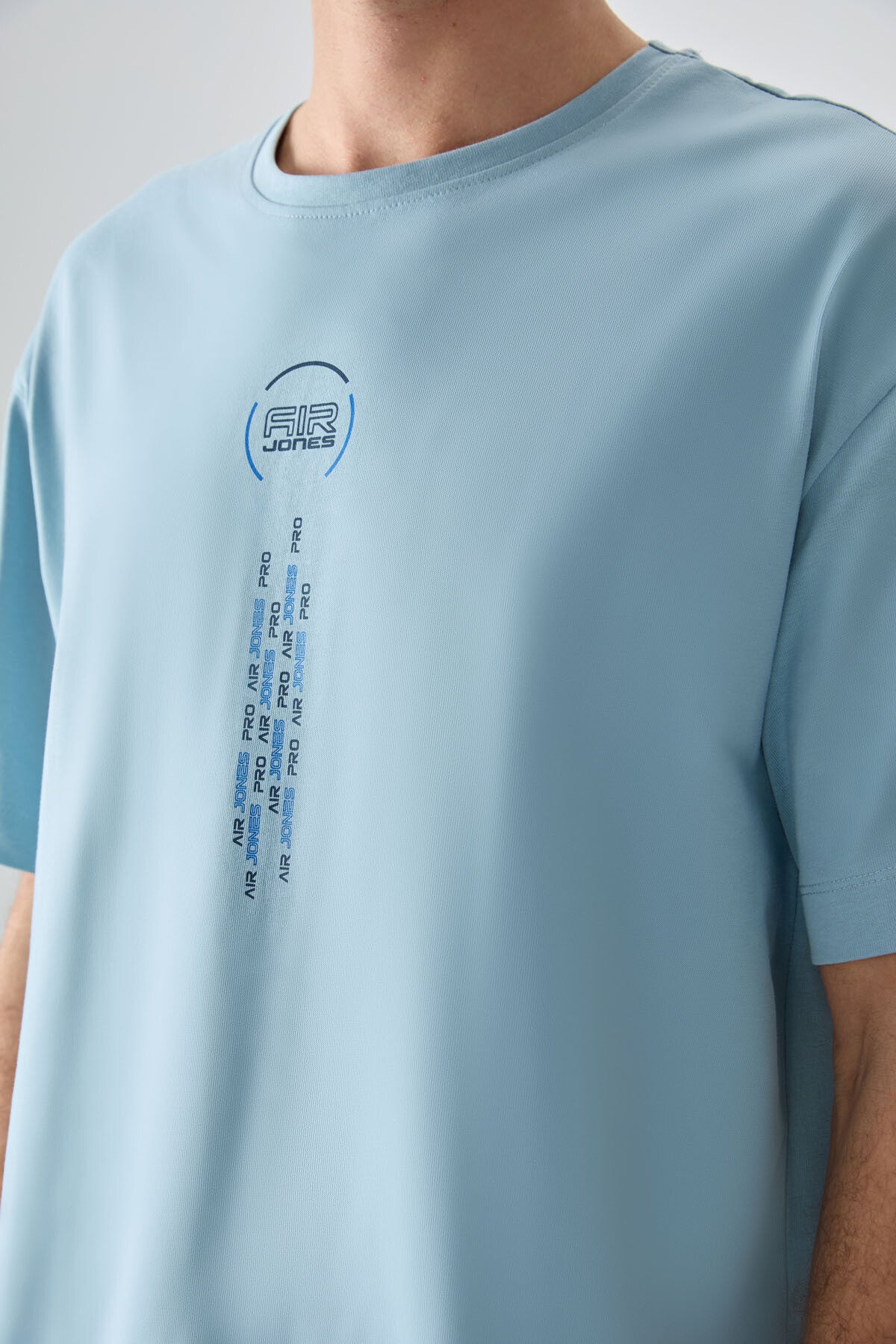 Image of Tricou bărbătesc albastru deschis, 100% bumbac, gros, texturat, supradimensionat, imprimat - 88355