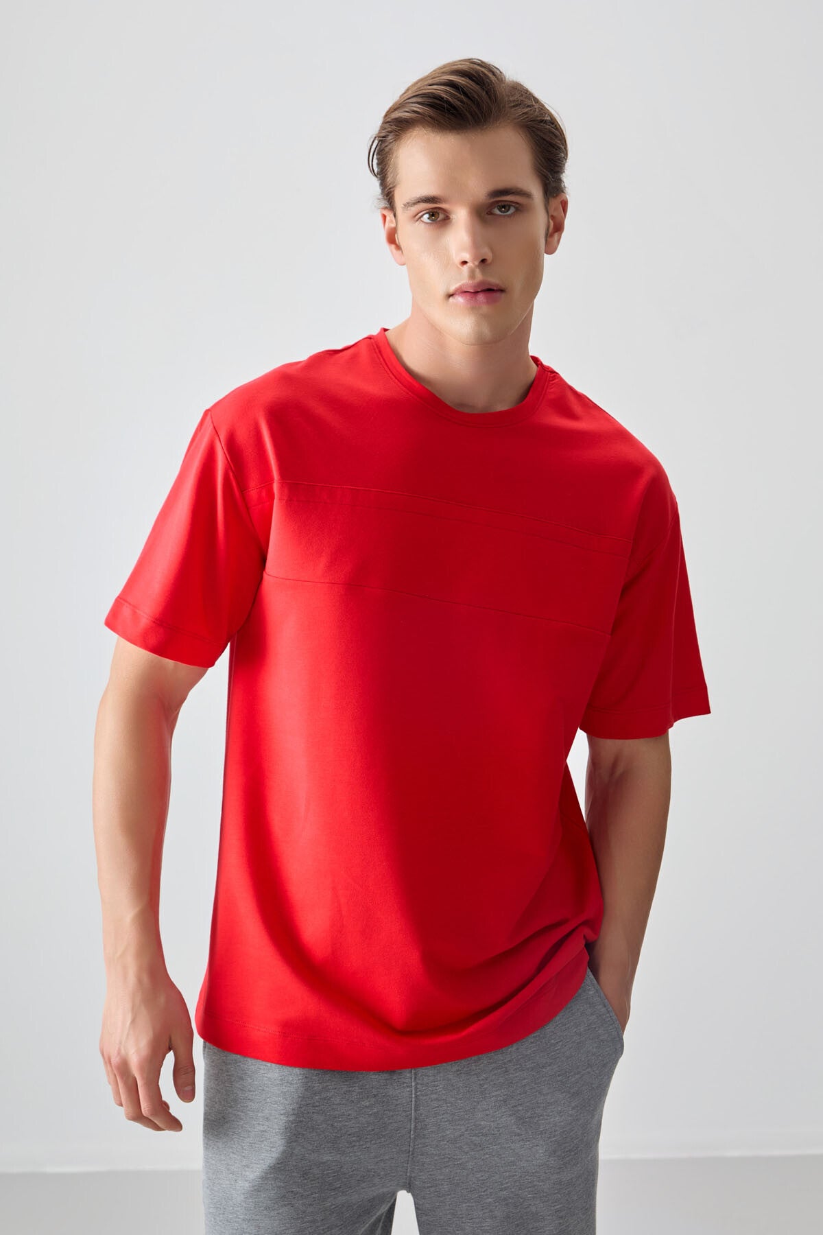 Image of Fiesta Pamuklu Kalın Yumuşak Dokulu Oversize Fit Basic Erkek T-Shirt - 88378