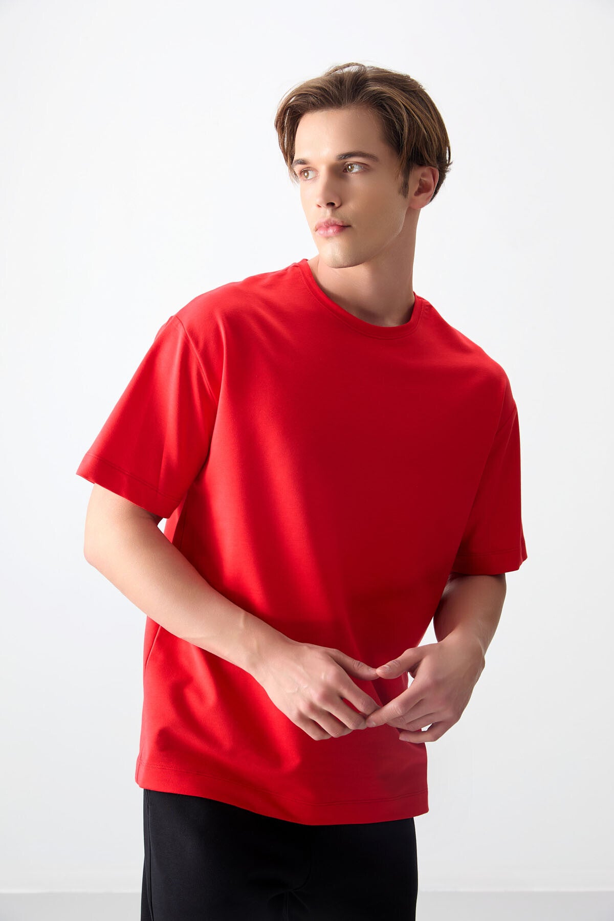 Image of Fiesta Pamuklu Kalın Yumuşak Dokulu Oversize Fit Basic Erkek T-Shirt - 88377