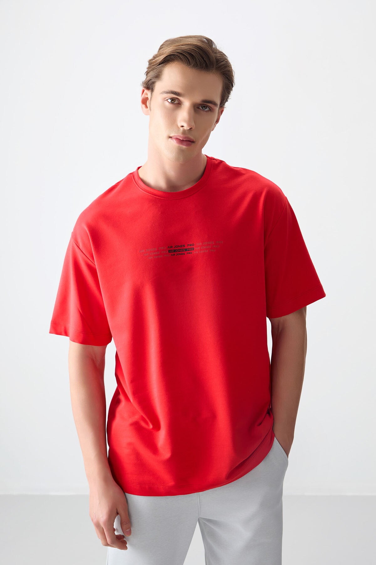 Image of Fiesta Pamuklu Kalın Yumuşak Dokulu Oversize Fit Baskılı Erkek T-Shirt - 88374