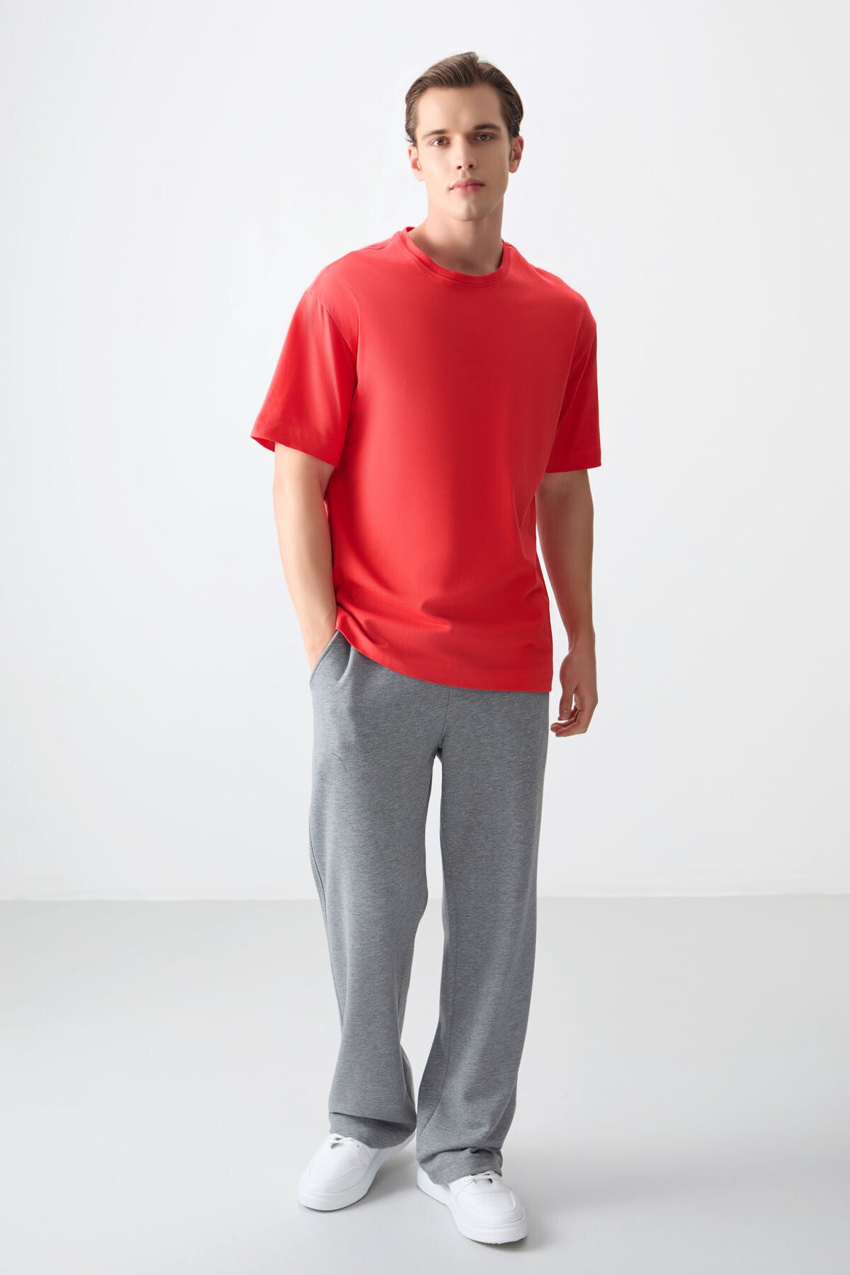 Image of Fiesta %100 Pamuk Kalın Yumuşak Dokulu Oversize Fit Basic Erkek T-Shirt - 88353