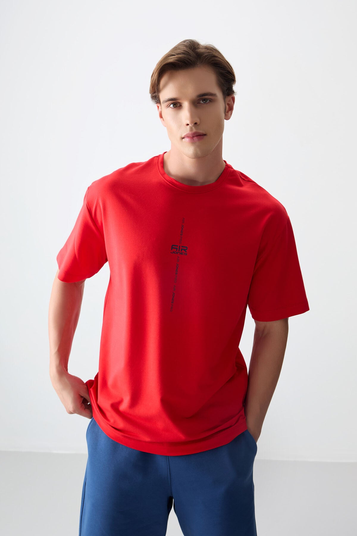 Image of Fiesta Pamuklu Kalın Yumuşak Dokulu Oversize Fit Baskılı Erkek T-Shirt - 88373