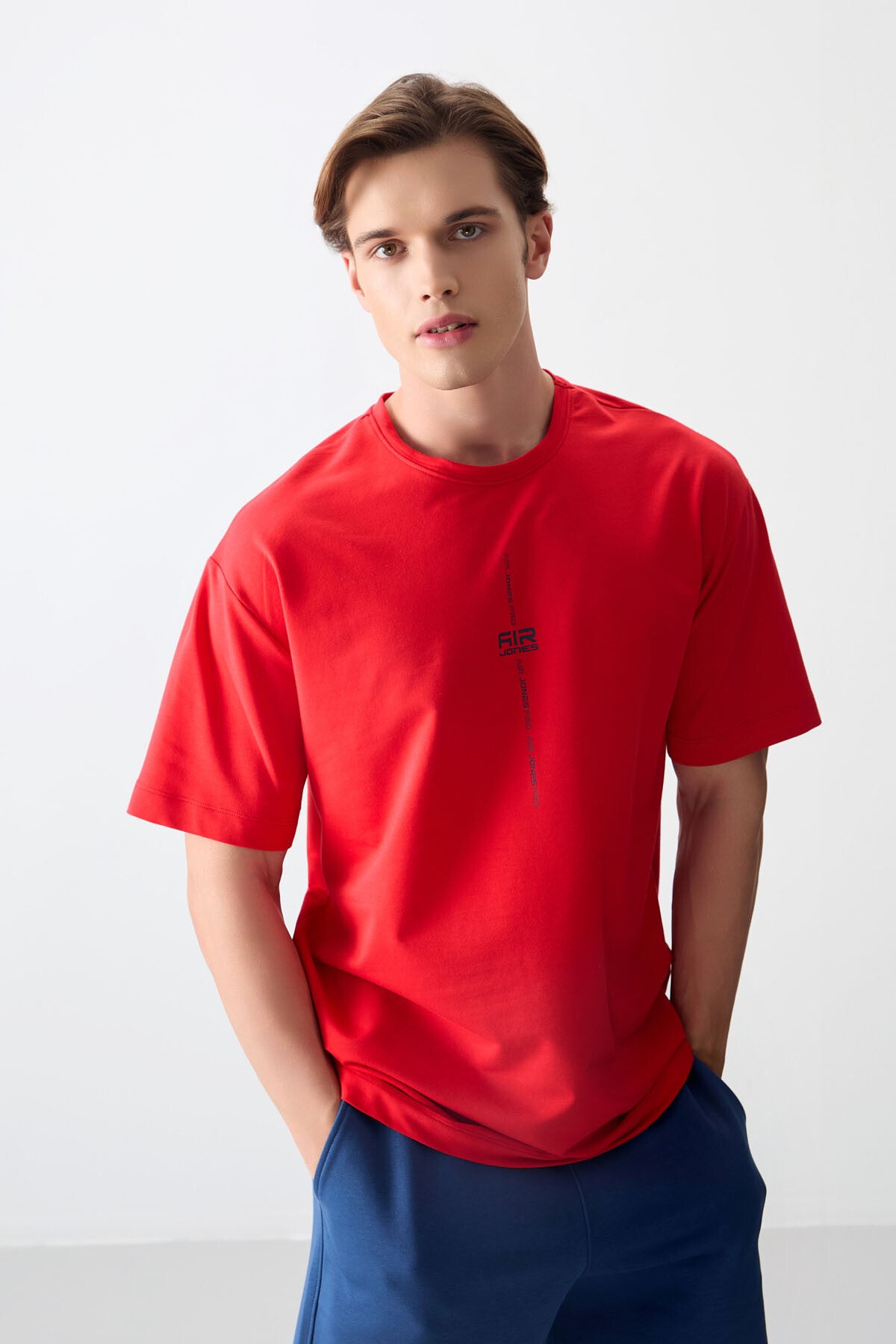 Image of Fiesta Pamuklu Kalın Yumuşak Dokulu Oversize Fit Baskılı Erkek T-Shirt - 88373
