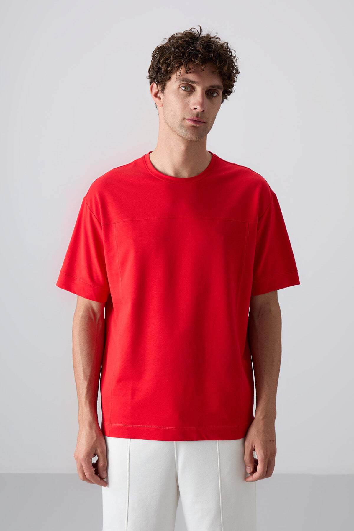Image of Fiesta Pamuklu Kalın Yumuşak Dokulu Oversize Fit Basic Erkek T-Shirt - 88349
