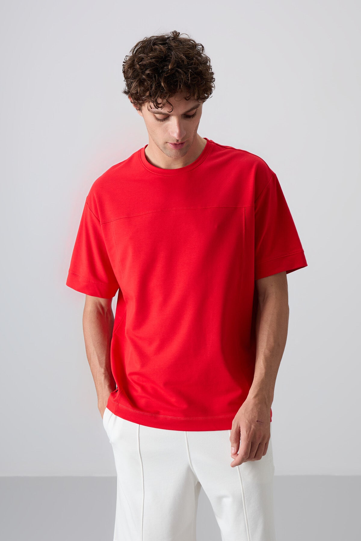 Image of Fiesta Pamuklu Kalın Yumuşak Dokulu Oversize Fit Basic Erkek T-Shirt - 88349