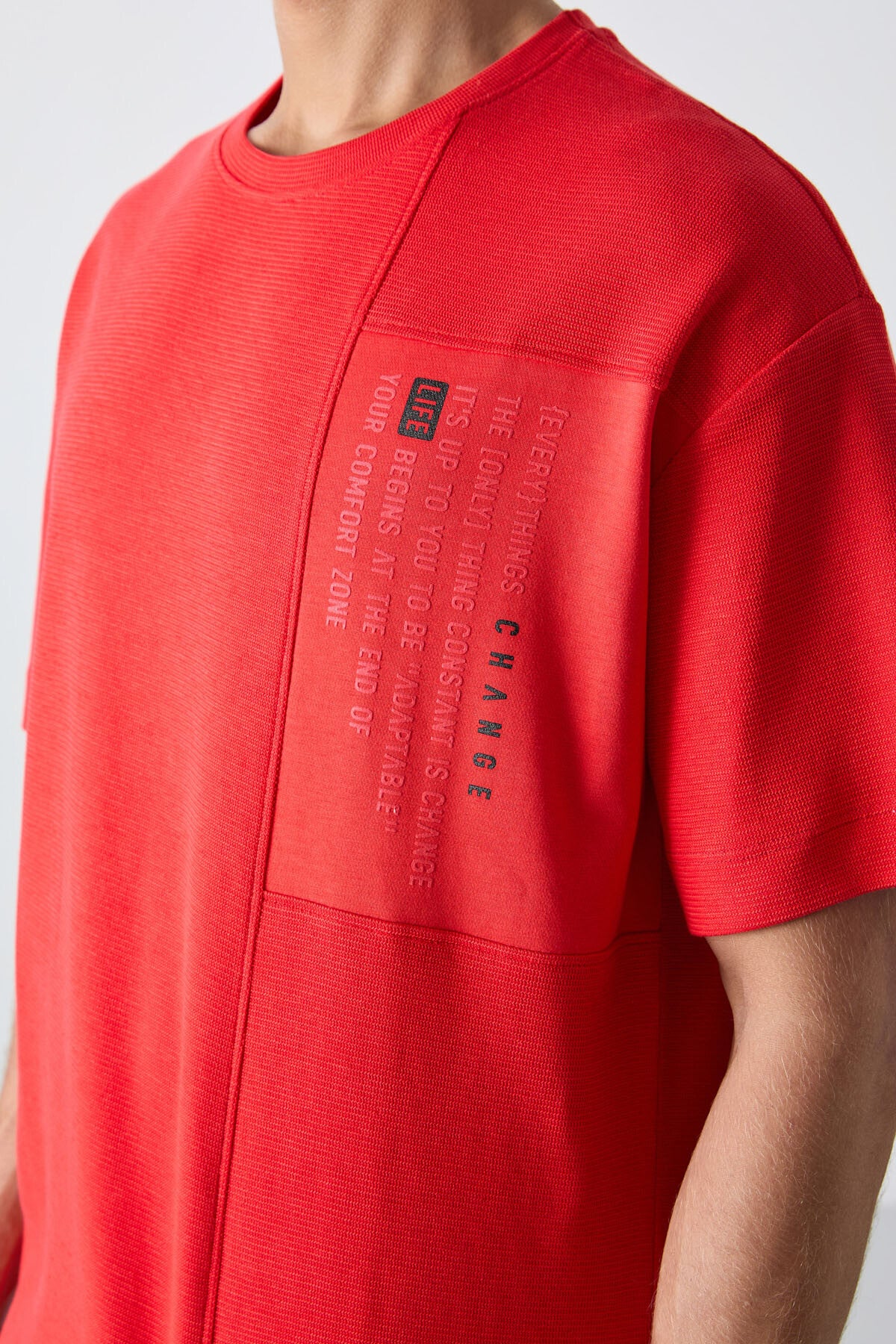Image of Fiesta Pamuklu Kalın Yüzeyi Dokulu Oversize Fit Baskılı Erkek T-Shirt - 88338