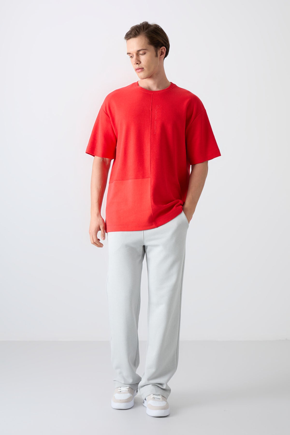 Image of Tricou bărbătesc Fiesta din bumbac gros, texturat, croială supradimensionată, de bază - 88337