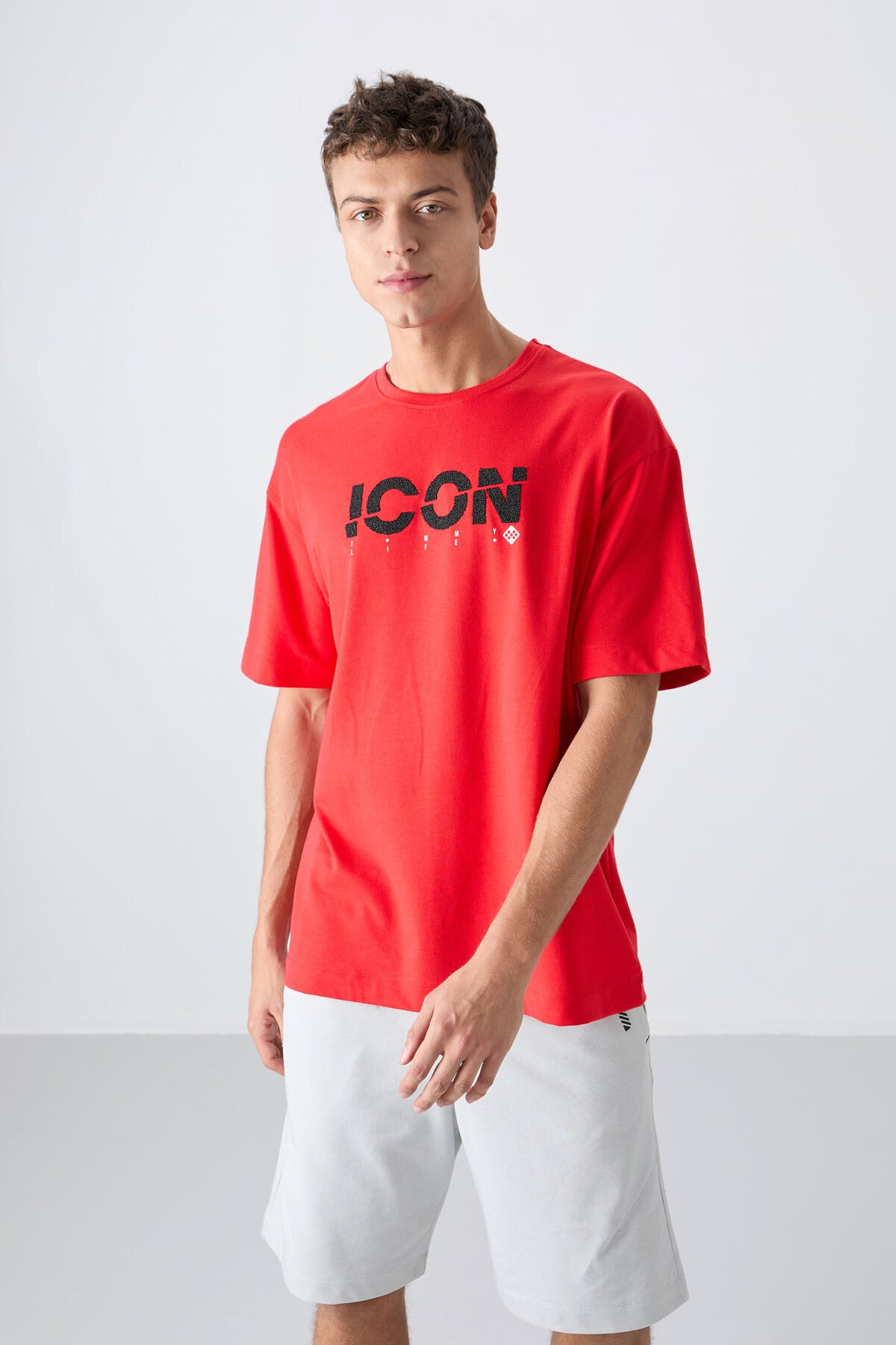 Image of Fiesta Pamuklu Kalın Yumuşak Dokulu Oversize Fit Baskılı Erkek T-Shirt - 88331