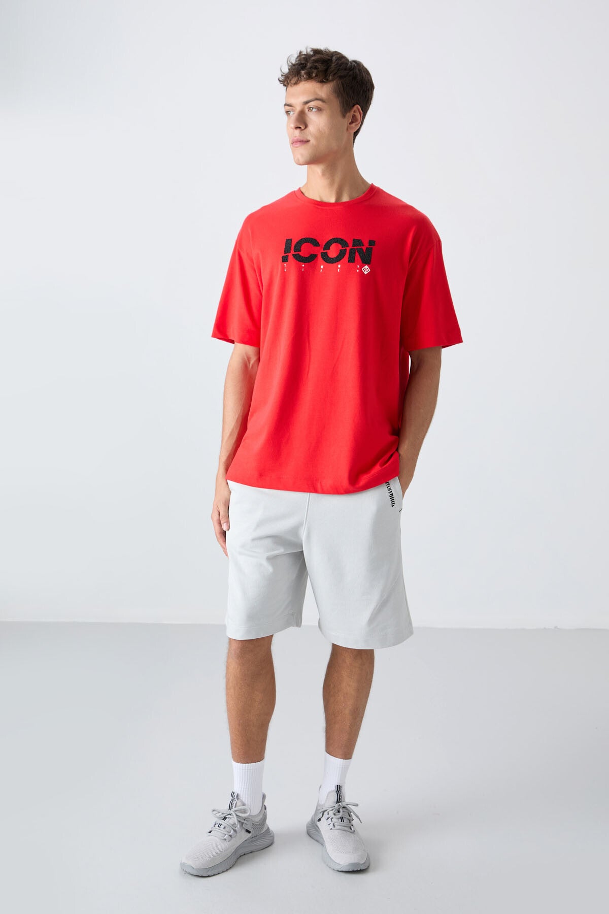 Image of Fiesta Pamuklu Kalın Yumuşak Dokulu Oversize Fit Baskılı Erkek T-Shirt - 88331