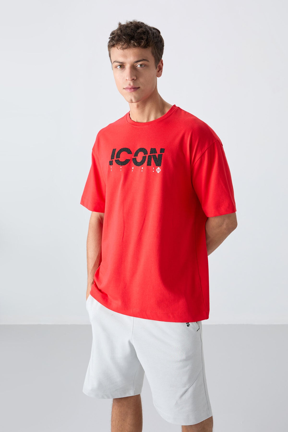 Image of Fiesta Pamuklu Kalın Yumuşak Dokulu Oversize Fit Baskılı Erkek T-Shirt - 88331