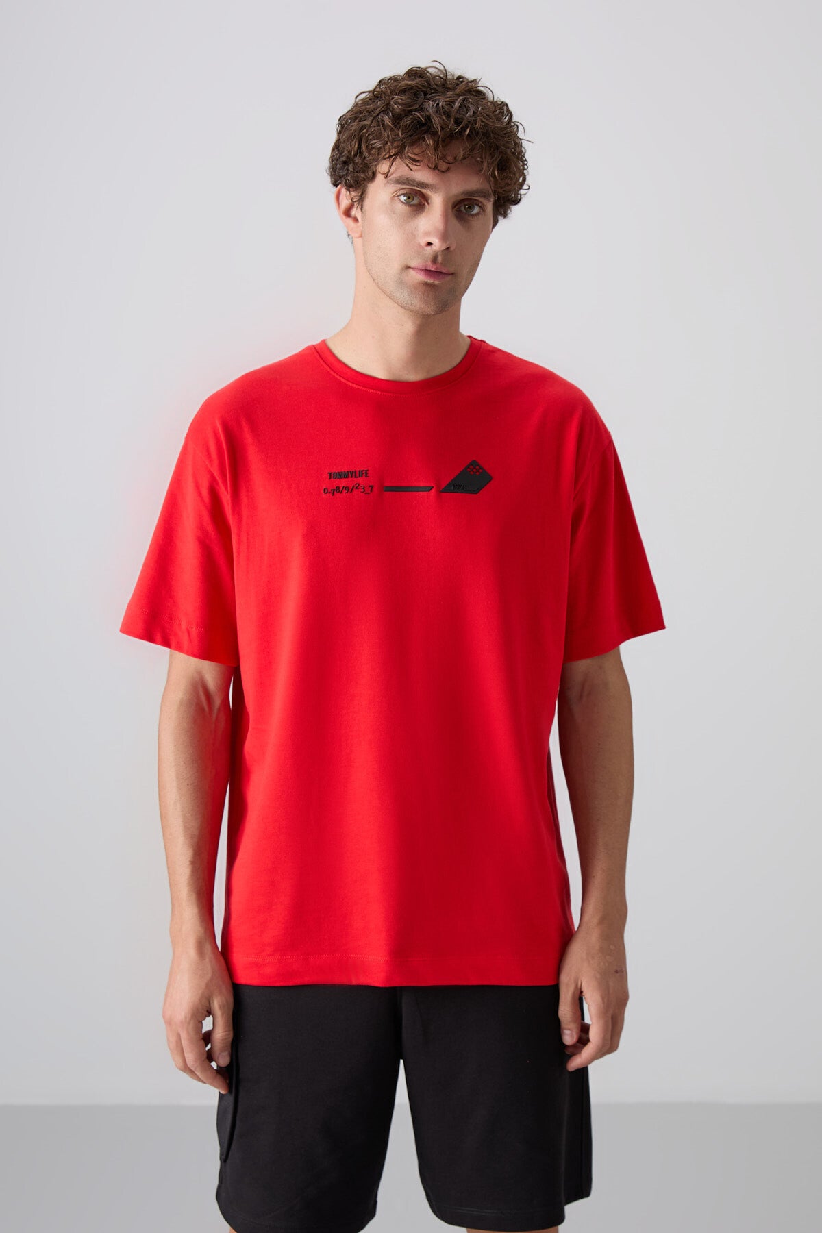 Image of Fiesta Pamuklu Kalın Yumuşak Dokulu Oversize Fit Baskılı Erkek T-Shirt - 88330