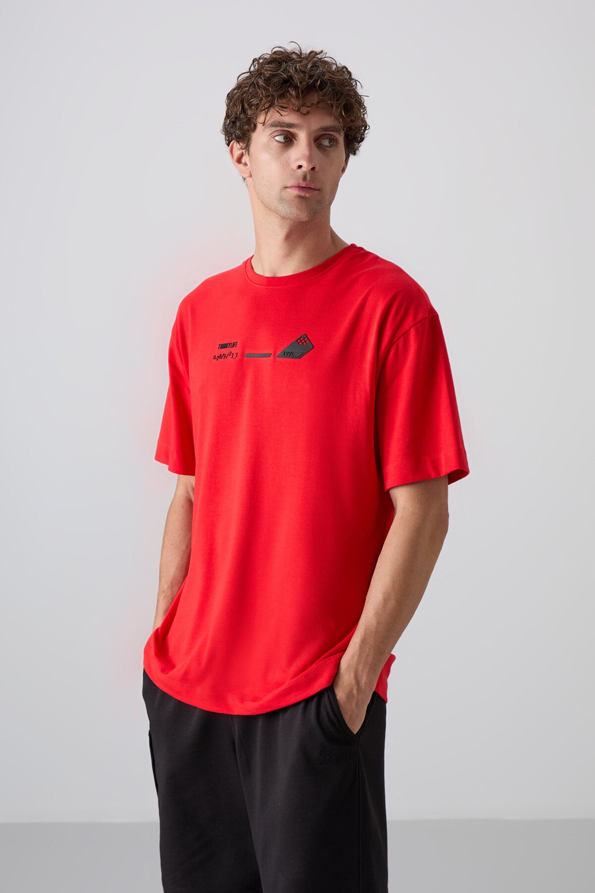 Image of Fiesta Pamuklu Kalın Yumuşak Dokulu Oversize Fit Baskılı Erkek T-Shirt - 88330