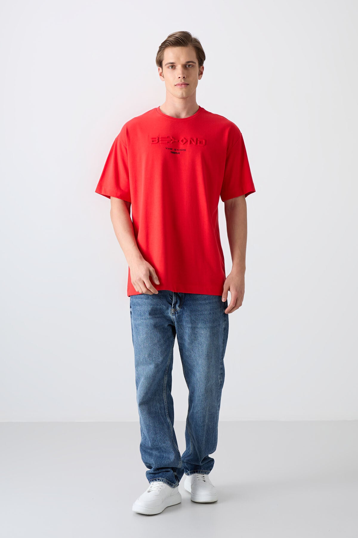 Image of Fiesta Pamuklu Kalın Yumuşak Dokulu Oversize Fit Baskılı Erkek T-Shirt - 88328