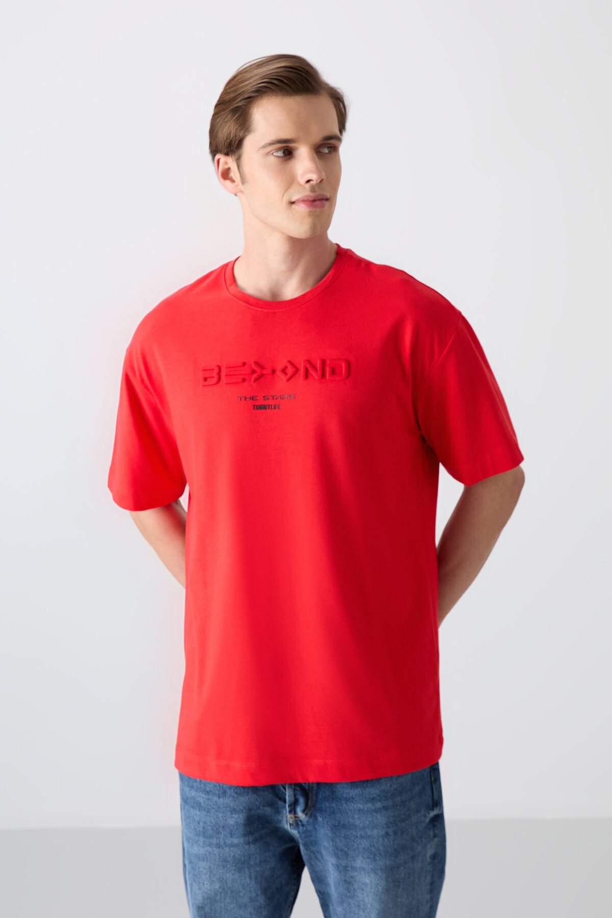 Image of Fiesta Pamuklu Kalın Yumuşak Dokulu Oversize Fit Baskılı Erkek T-Shirt - 88328