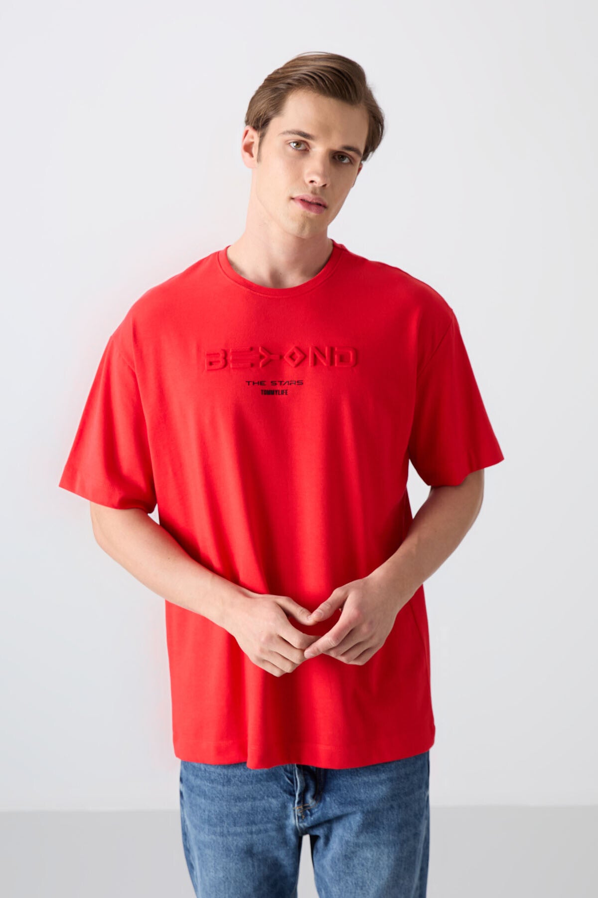 Image of Fiesta Pamuklu Kalın Yumuşak Dokulu Oversize Fit Baskılı Erkek T-Shirt - 88328