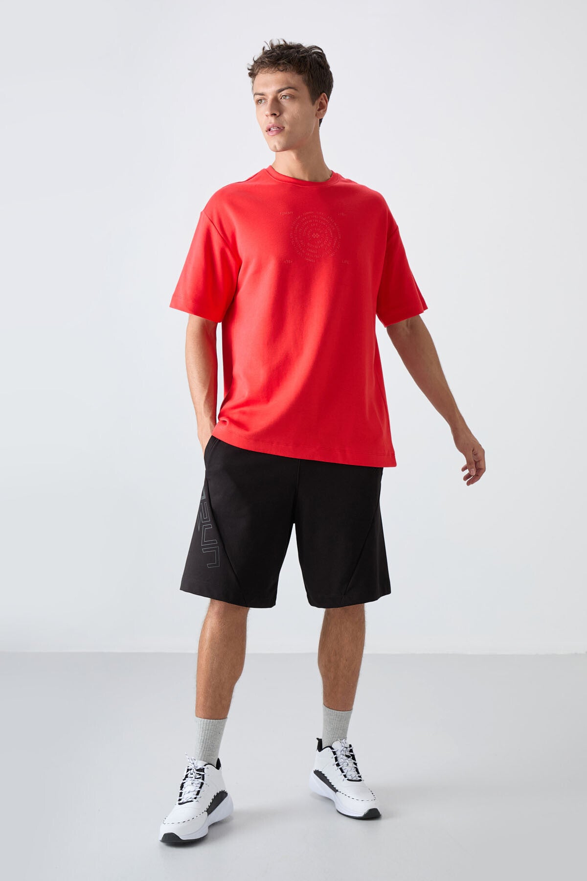 Image of Fiesta Pamuklu Kalın Yumuşak Dokulu Oversize Fit Baskılı Erkek T-Shirt - 88324