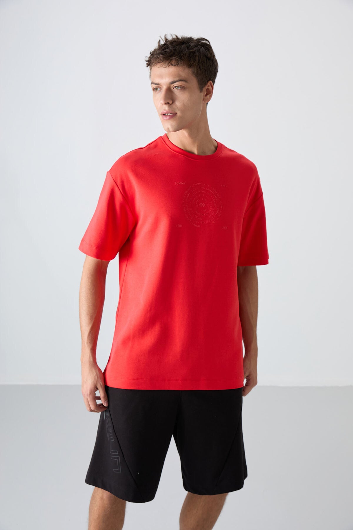 Image of Fiesta Pamuklu Kalın Yumuşak Dokulu Oversize Fit Baskılı Erkek T-Shirt - 88324