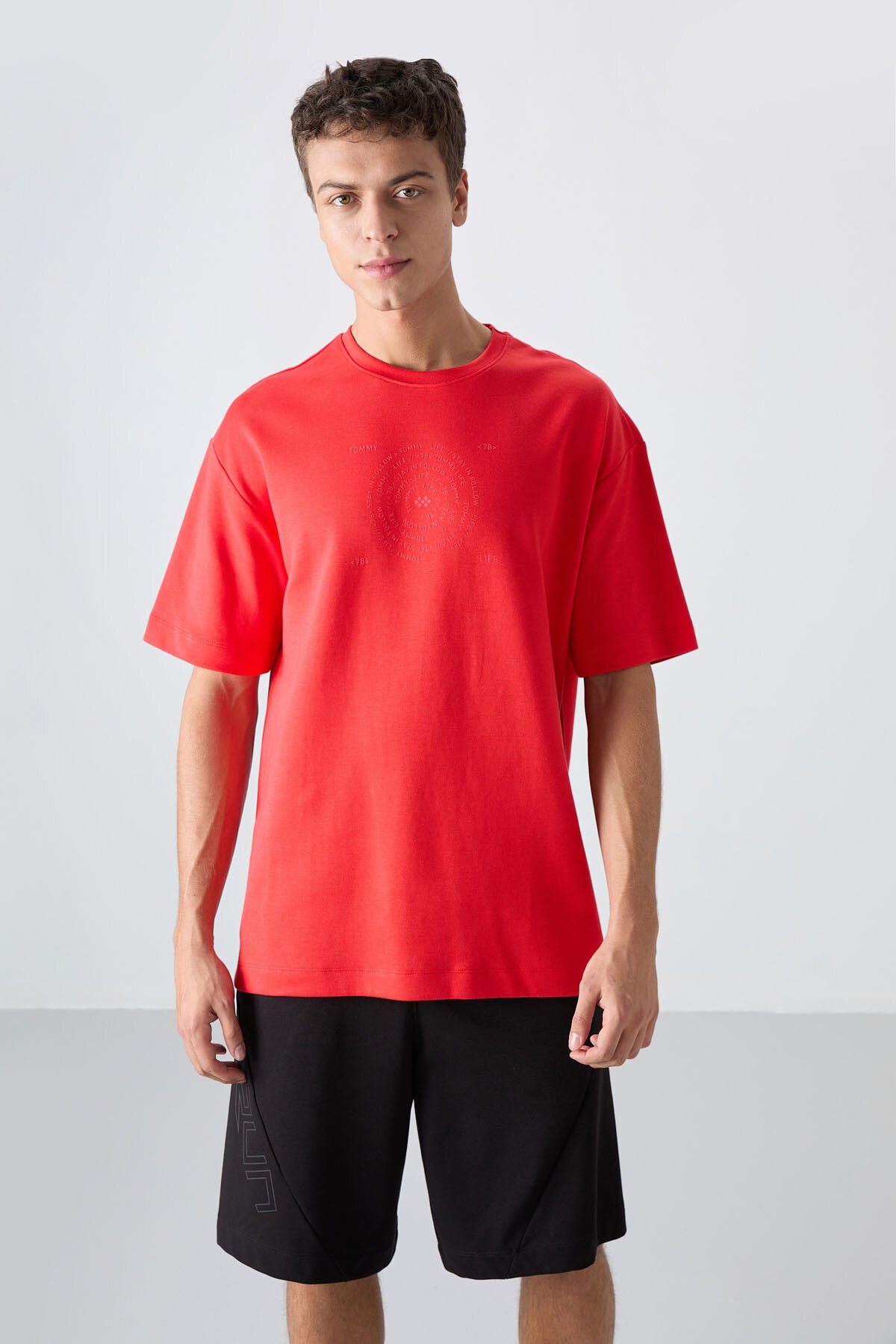 Image of Fiesta Pamuklu Kalın Yumuşak Dokulu Oversize Fit Baskılı Erkek T-Shirt - 88324