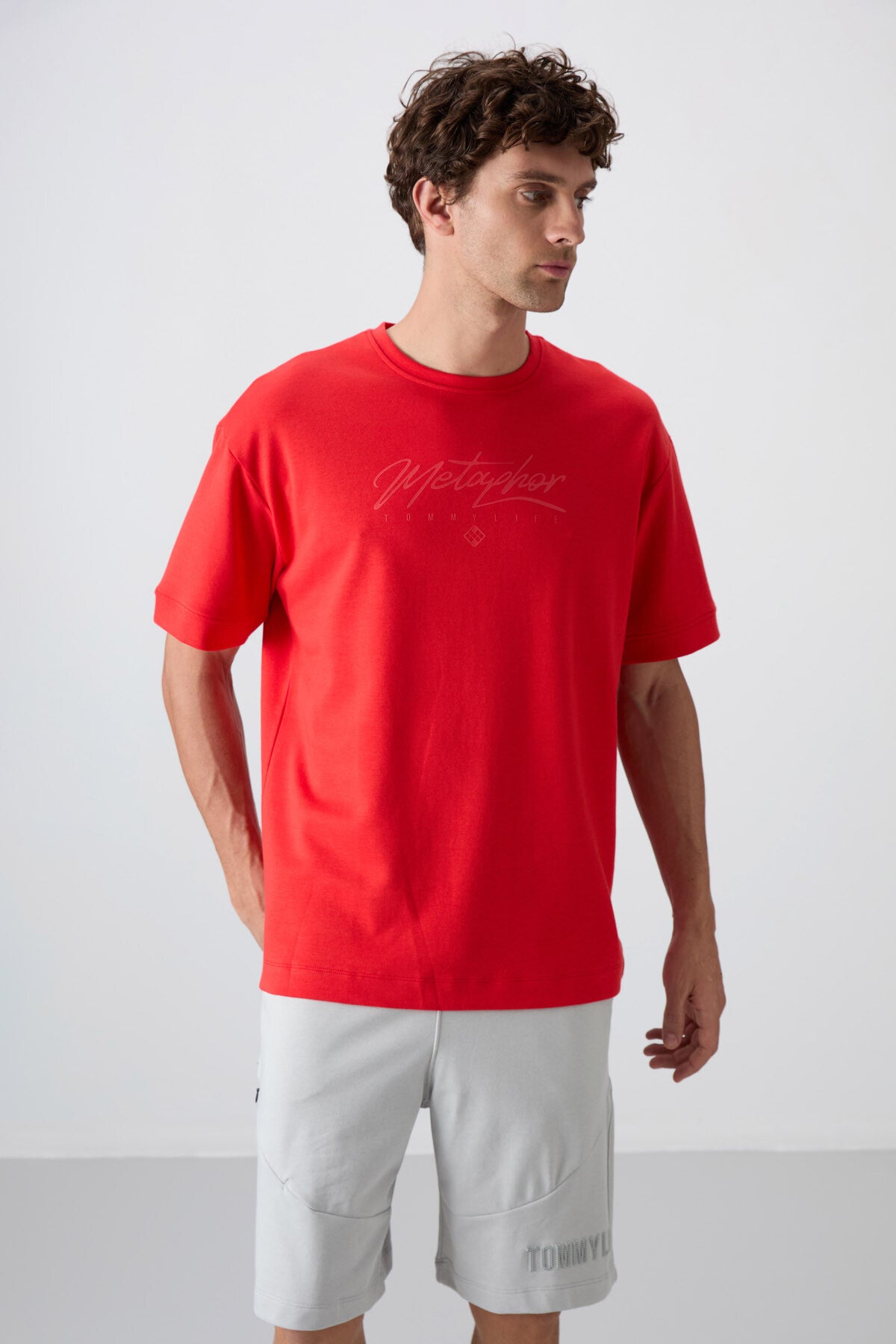 Image of Tricou bărbătesc Fiesta din bumbac gros, texturat, supradimensionat, imprimat - 88320