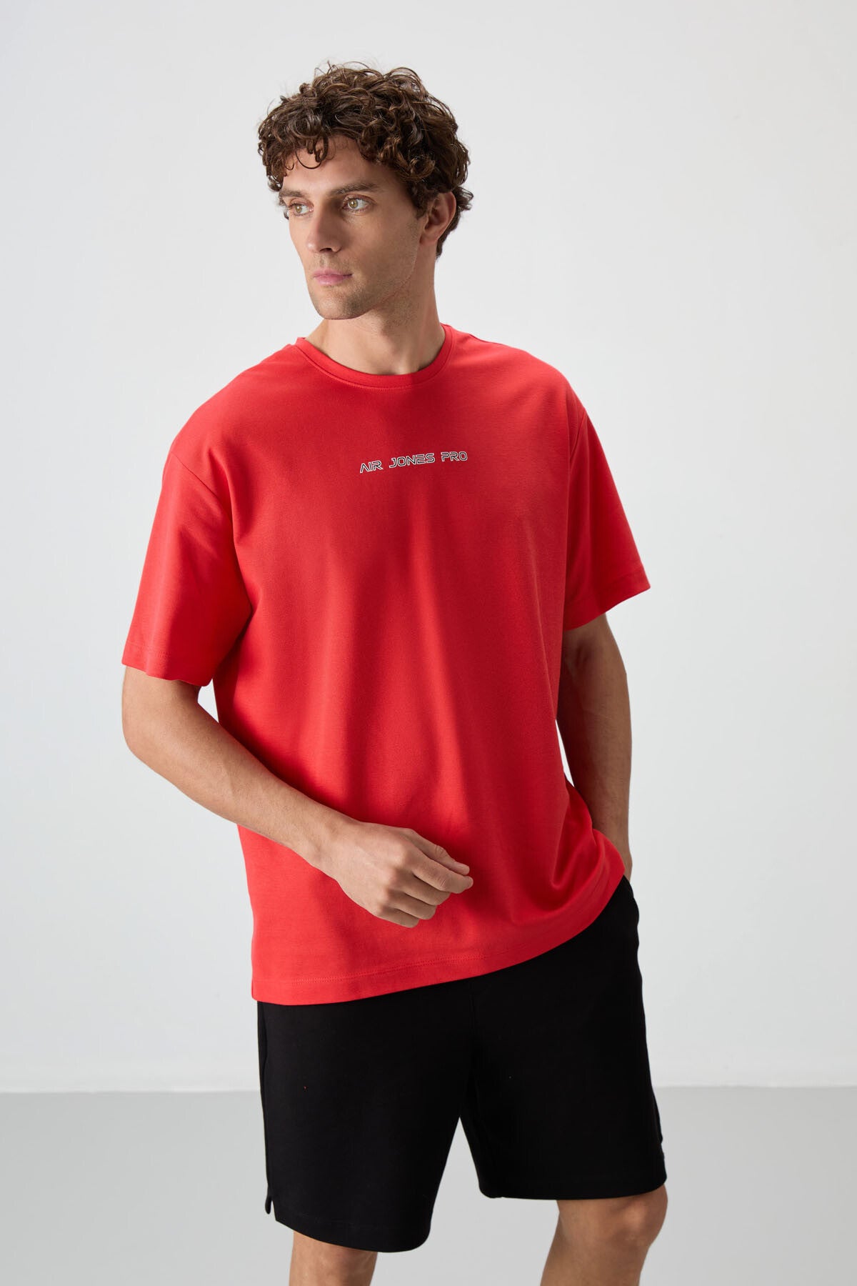 Image of Fiesta Pamuklu Kalın Yüzeyi Dokulu Oversize Fit  Baskılı Erkek T-Shirt - 88364