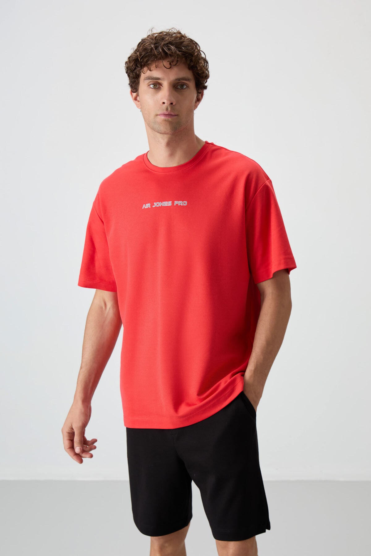 Image of Fiesta Pamuklu Kalın Yüzeyi Dokulu Oversize Fit  Baskılı Erkek T-Shirt - 88364