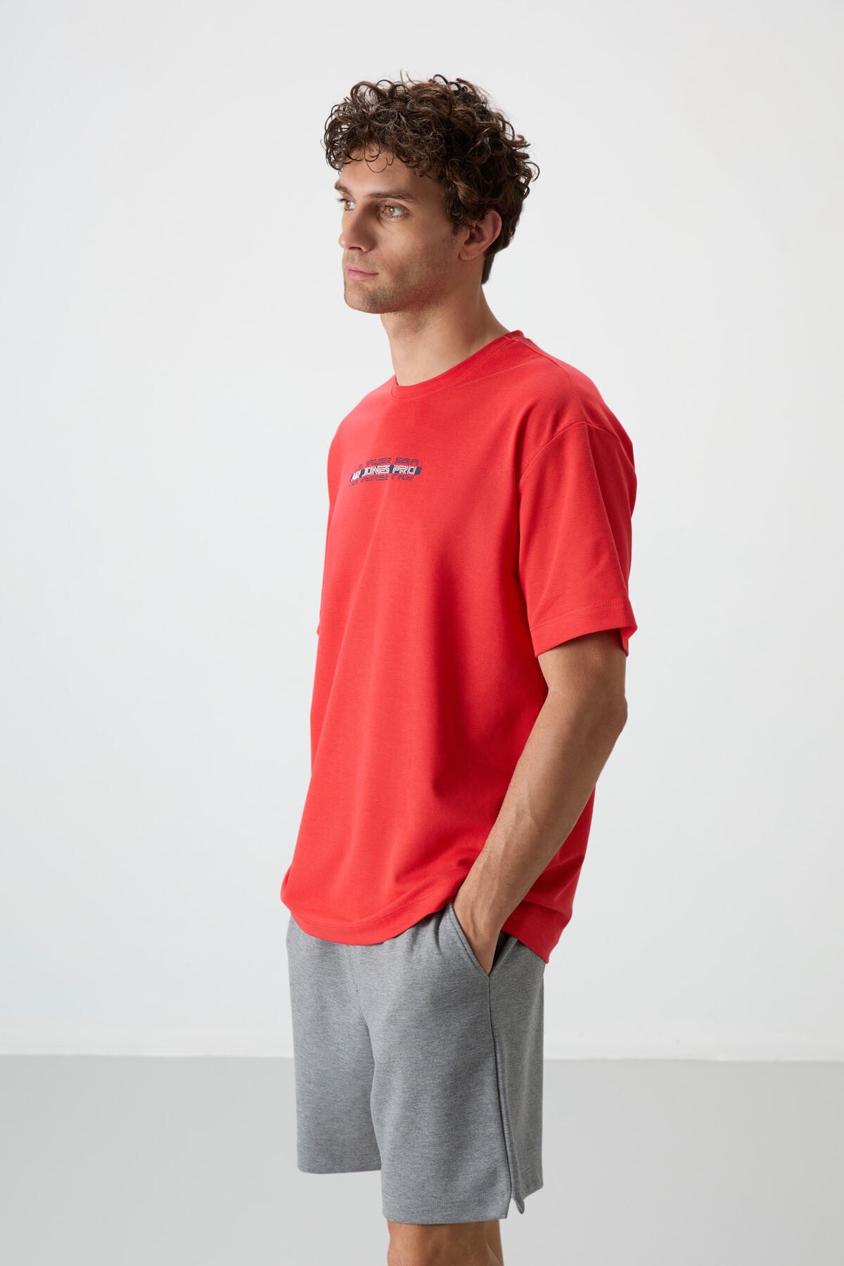 Image of Fiesta Pamuklu Kalın Yüzeyi Dokulu Oversize Fit  Baskılı Erkek T-Shirt - 88365